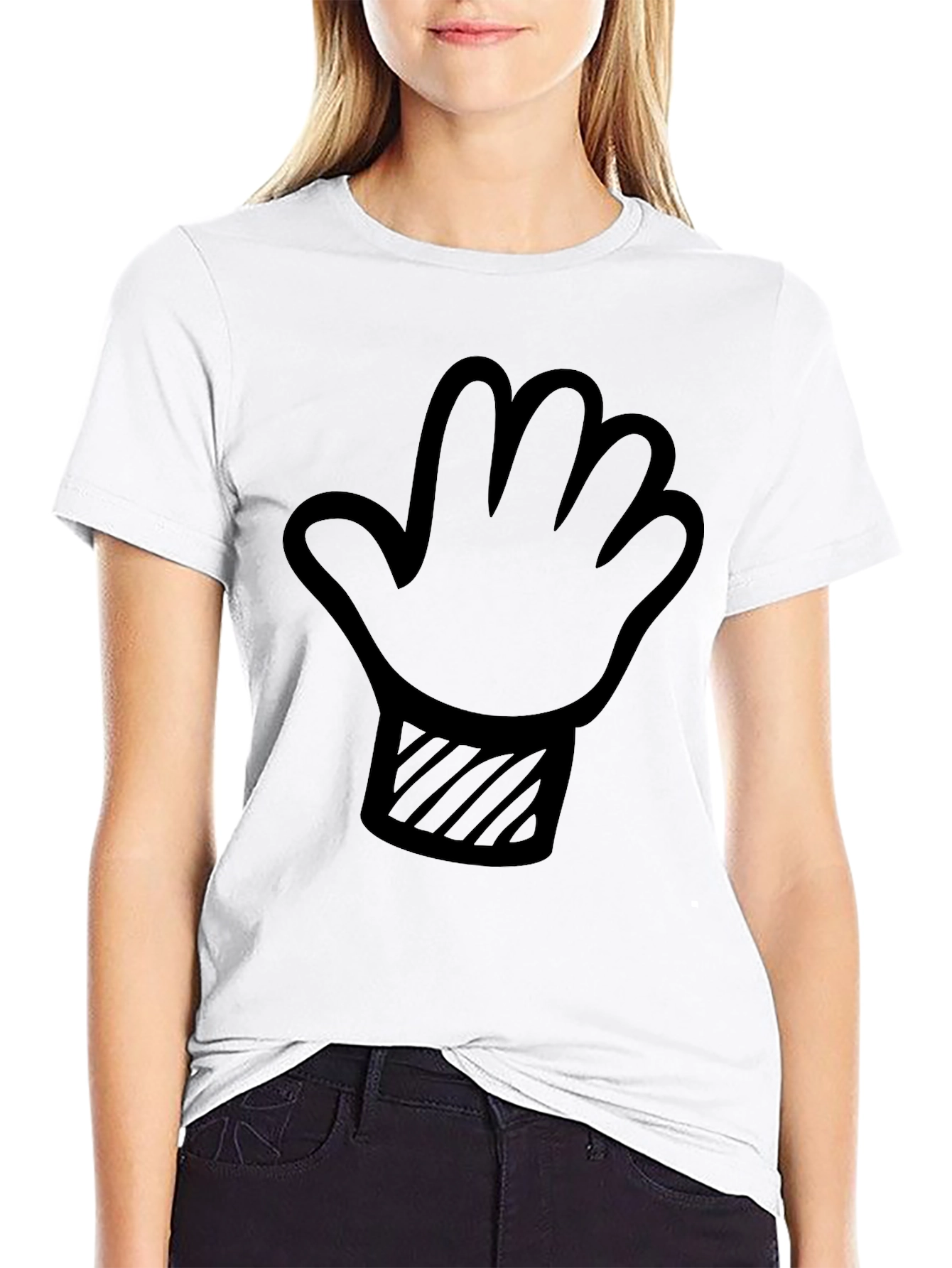 Black Novelty Cartoon Hand Graphic Tee - Casual Black T-Shirt view 9