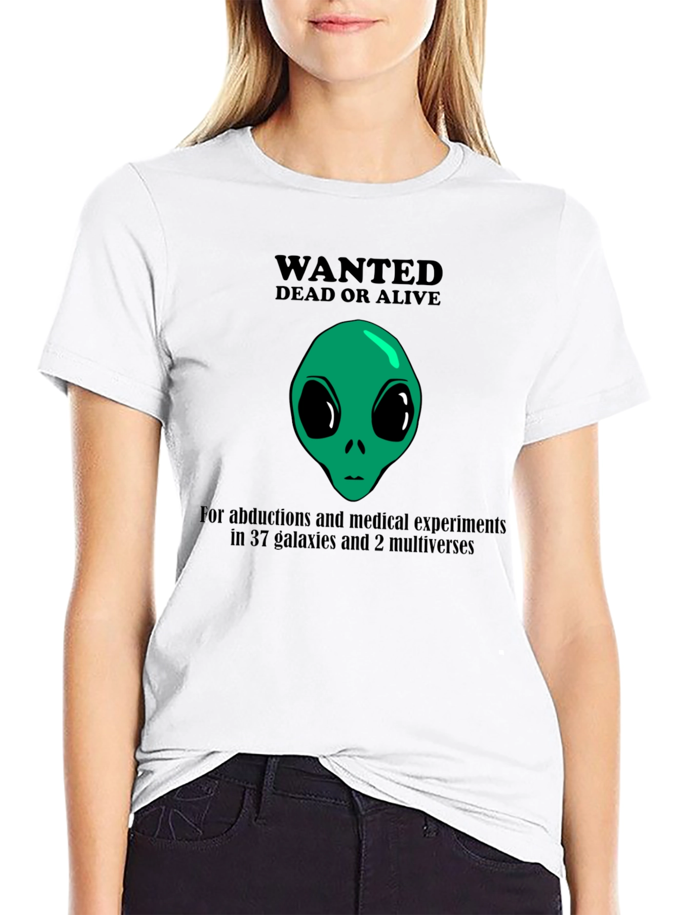 Black Wanted Alien T-Shirt: Dead or Alive Funny Graphic Tee view 9