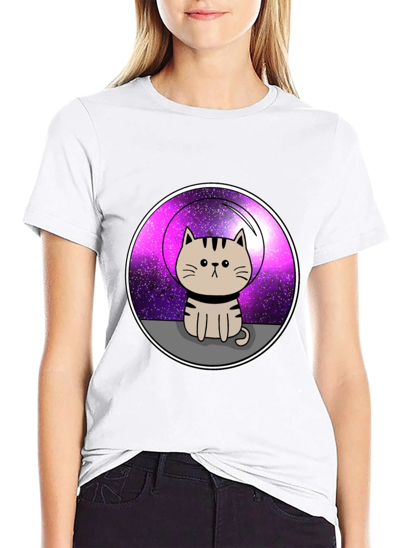 Black Space Cat Graphic T-Shirt view 9