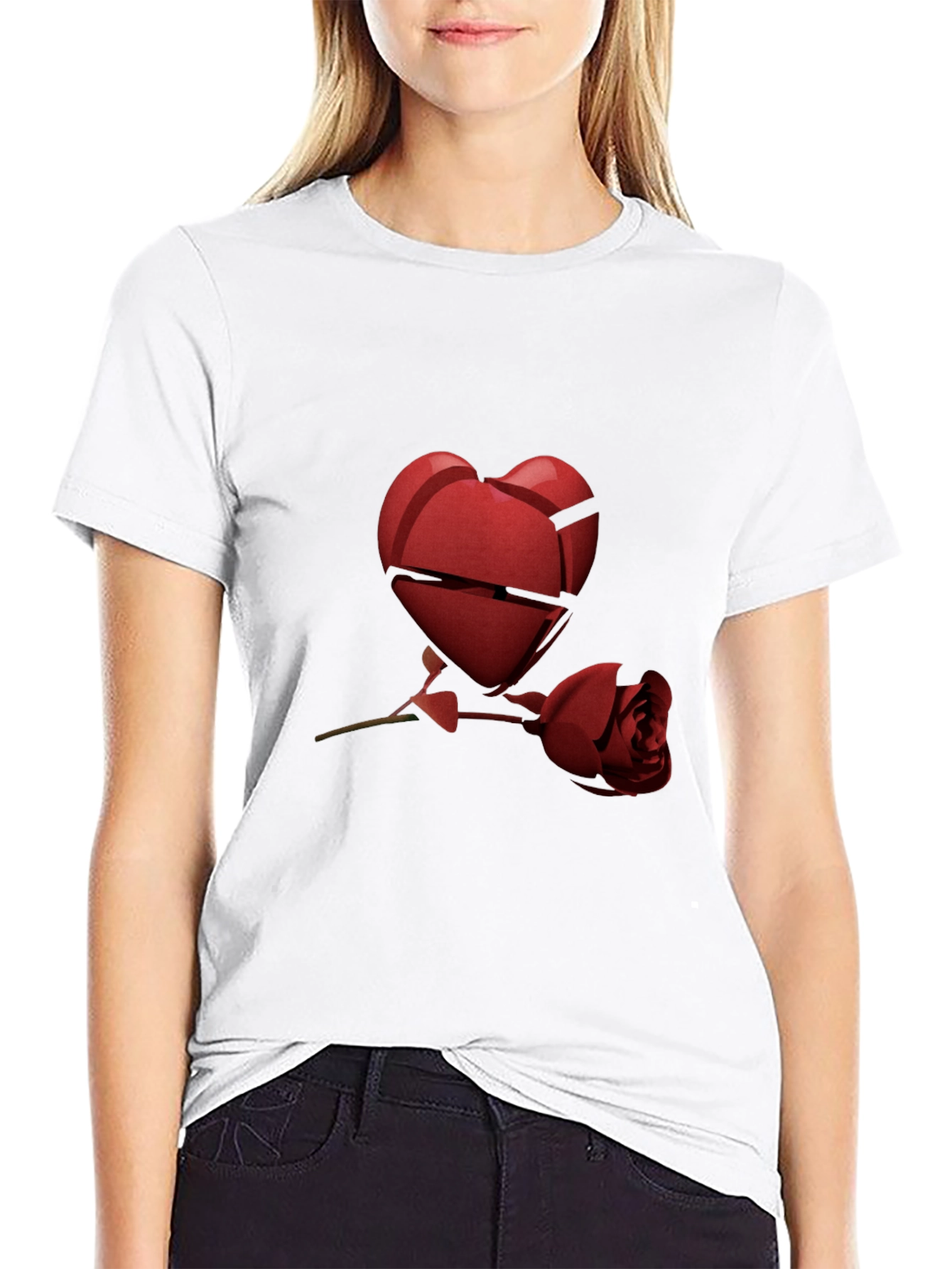 Black Heartbreak Rose Graphic Tee - Black Casual T-Shirt view 9