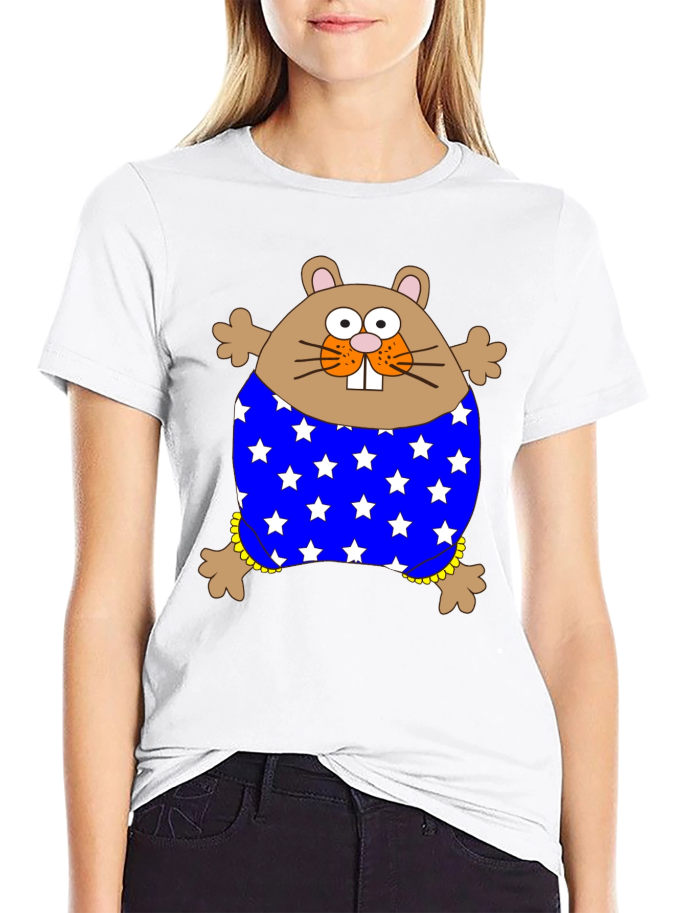 Black Funny Hamster Stars T-Shirt view 9