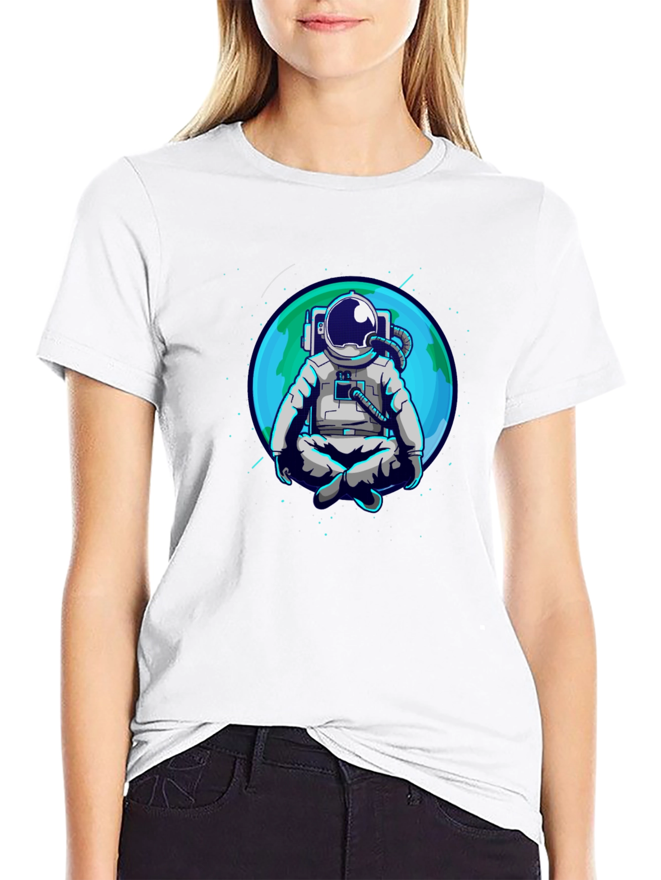 Black Meditating Astronaut T-Shirt - Space Zen Tee view 9