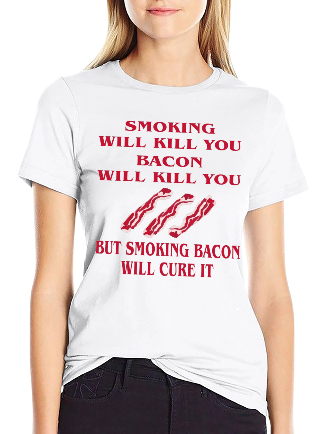 Black Funny Smoking Bacon Graphic T-Shirt view 9