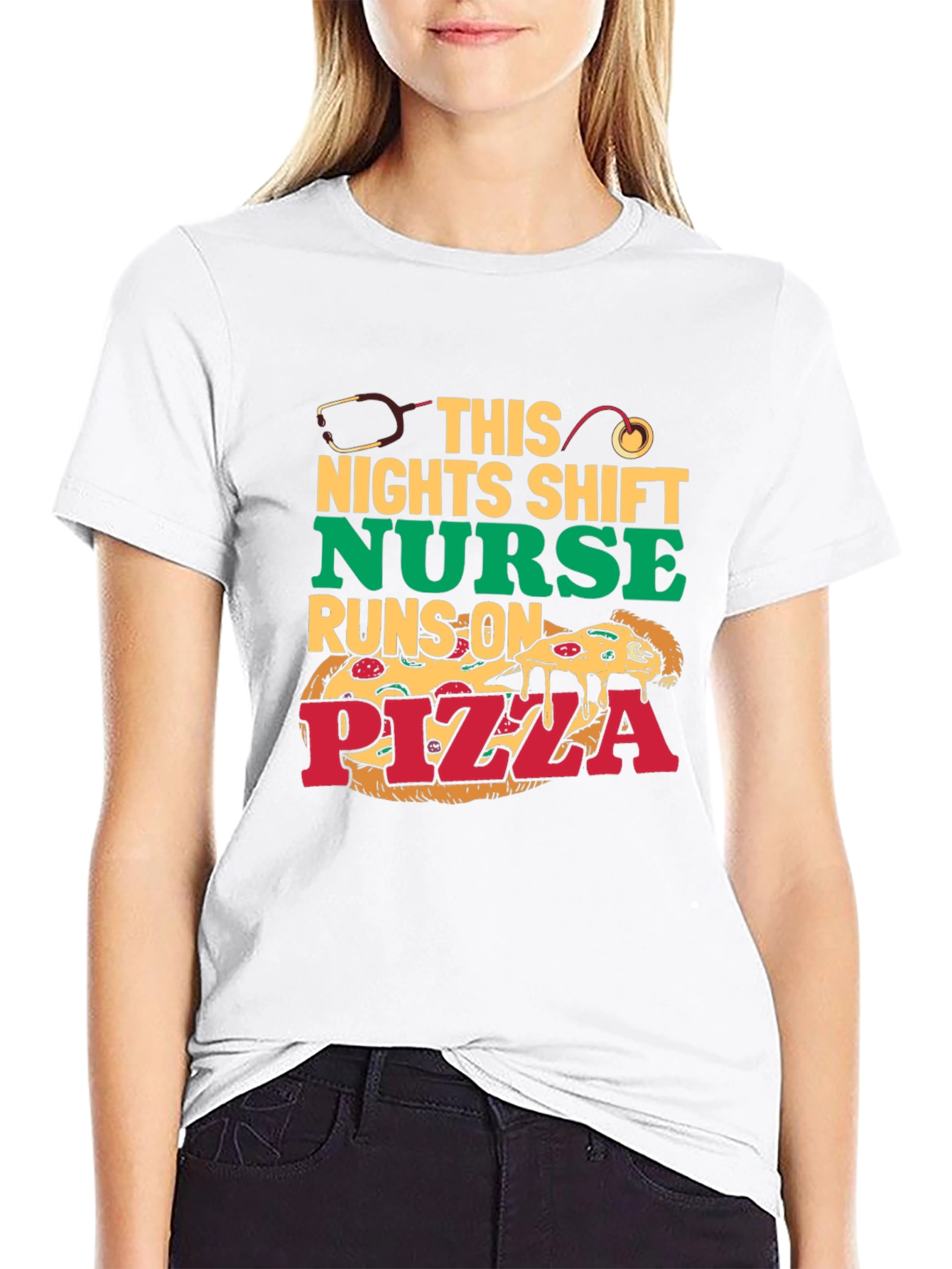 Black Nurse Pizza T-Shirt: Night Shift Humor view 9