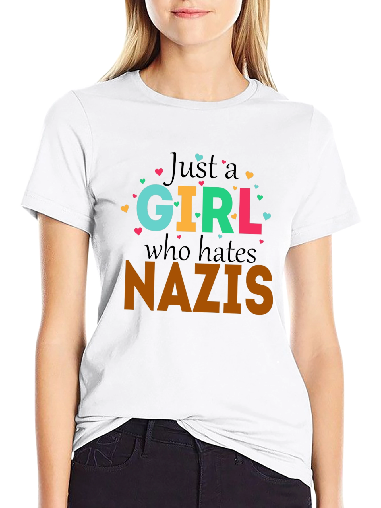 Black Just A Girl Who Hates Nazis Graphic Tee view 9