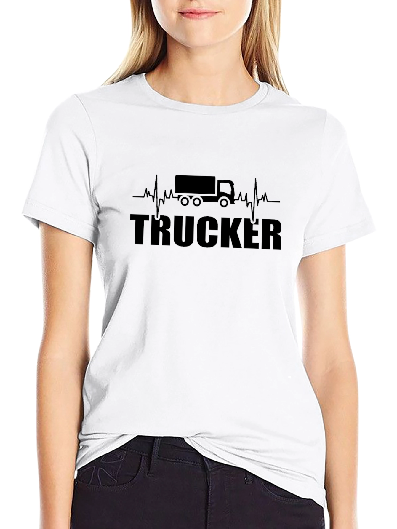Black Trucker Heartbeat Black T-Shirt view 9