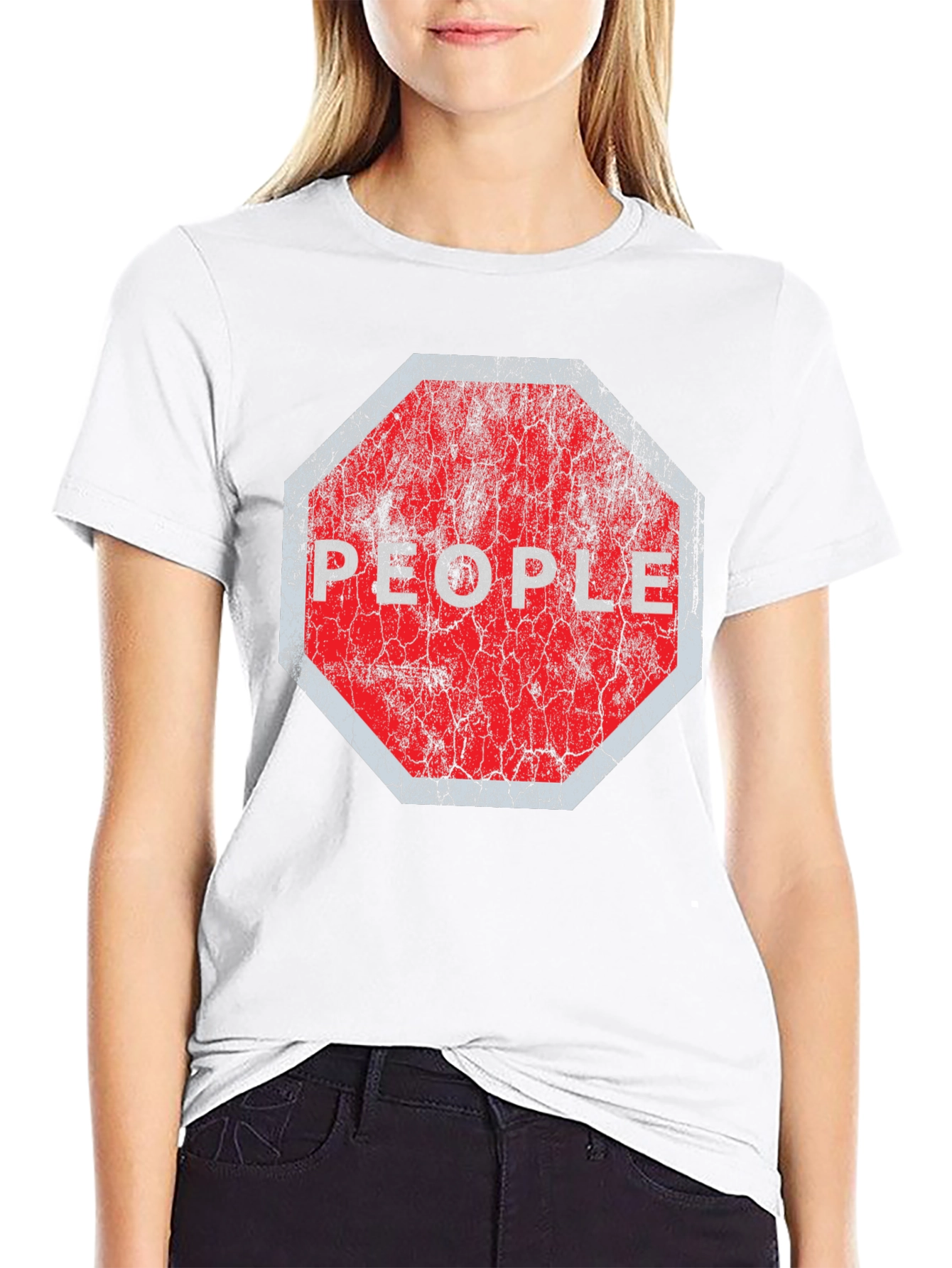 Black Stop People Graphic Tee - Black Cotton T-Shirt view 9