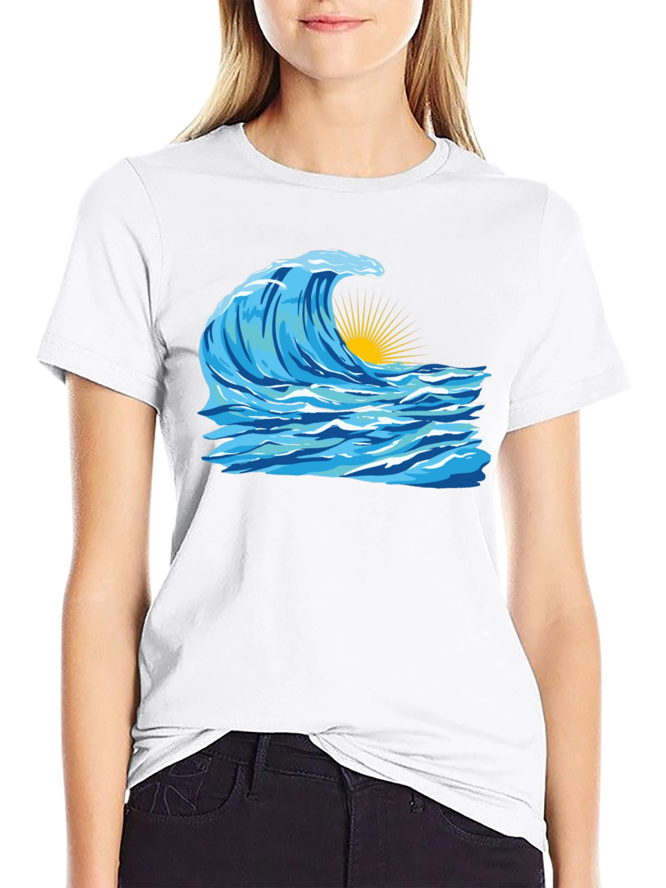 Black Wave Graphic Black T-Shirt view 9