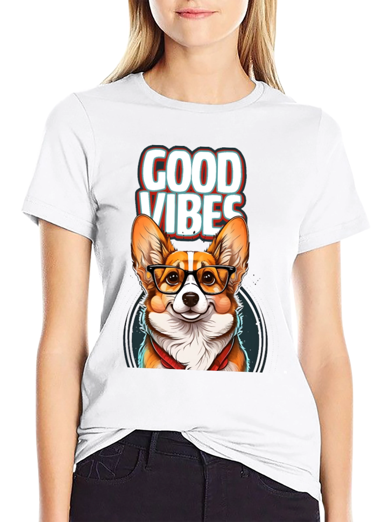 Black Good Vibes Corgi T-Shirt view 9