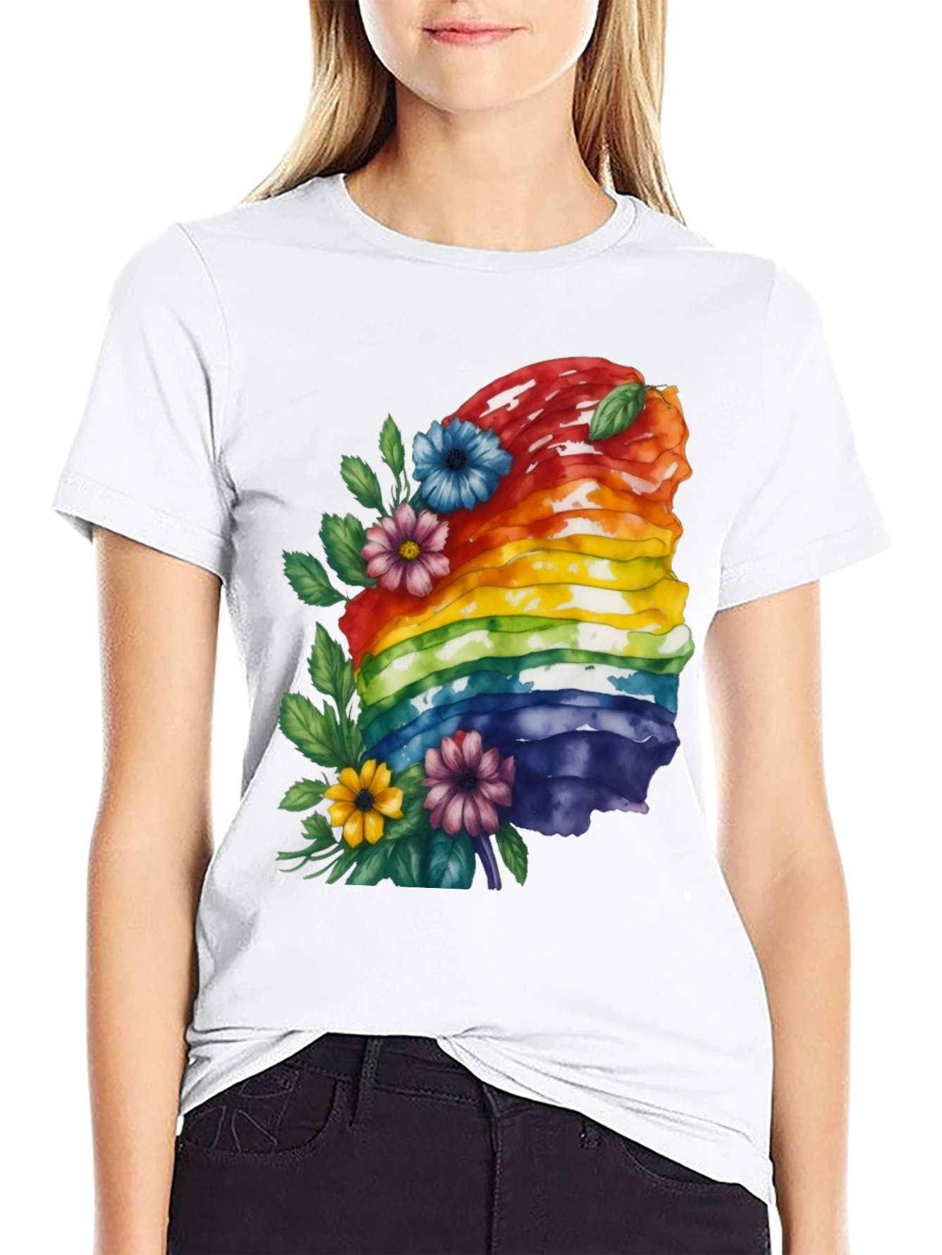 Black Rainbow Layered Cake Floral T-Shirt view 9