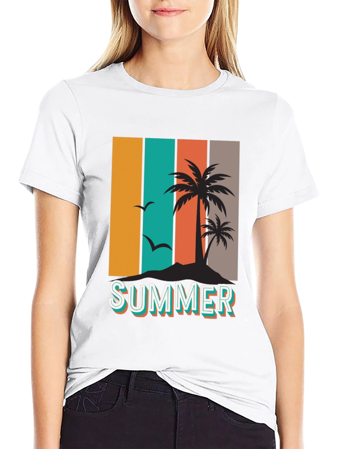Black Retro Summer Palm Tree Graphic T-Shirt view 9