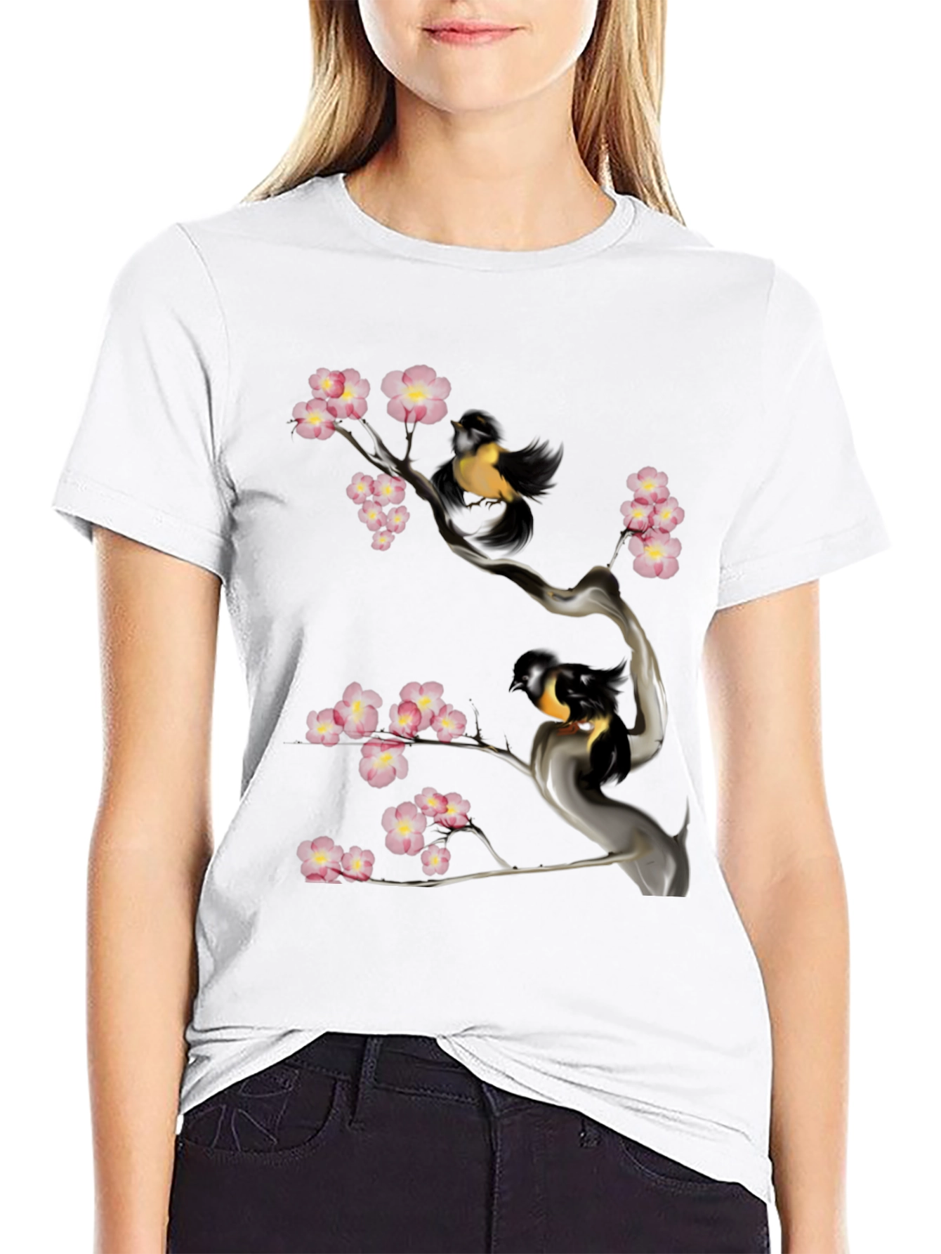 Black Bird & Cherry Blossom Graphic Tee view 9