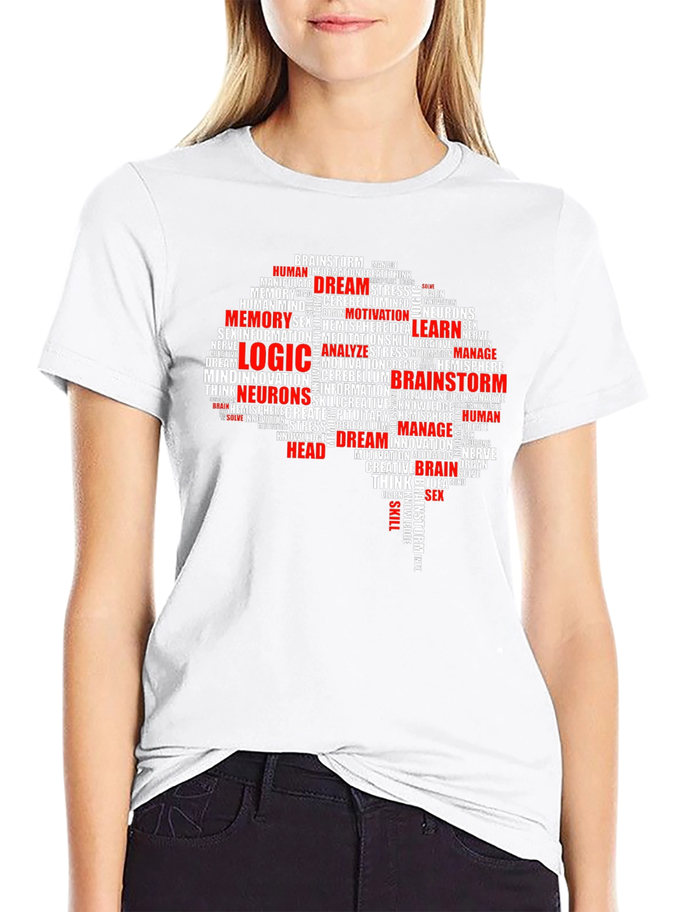 Black Brain Word Art Black T-Shirt - Logic, Memory, Brainstorm view 9