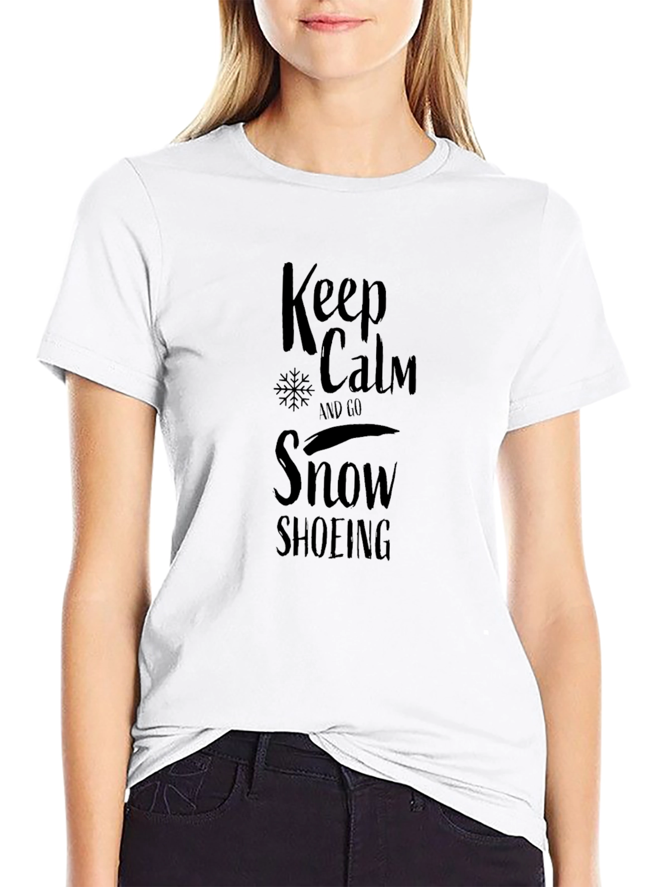 Black Keep Calm Snowshoeing Black Graphic Tee view 9