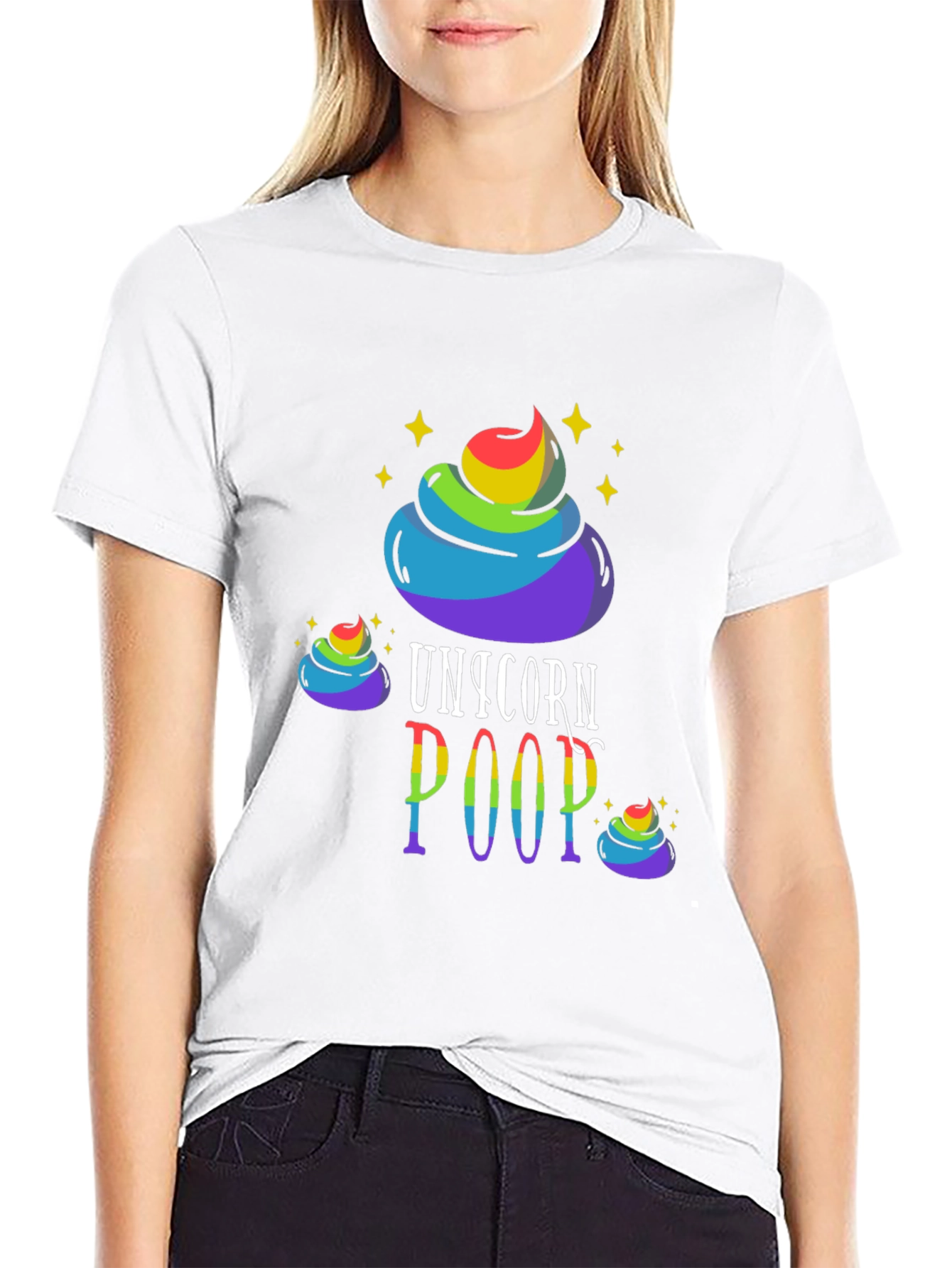 Black Unicorn Poop Graphic Tee - Rainbow Humor T-Shirt view 9