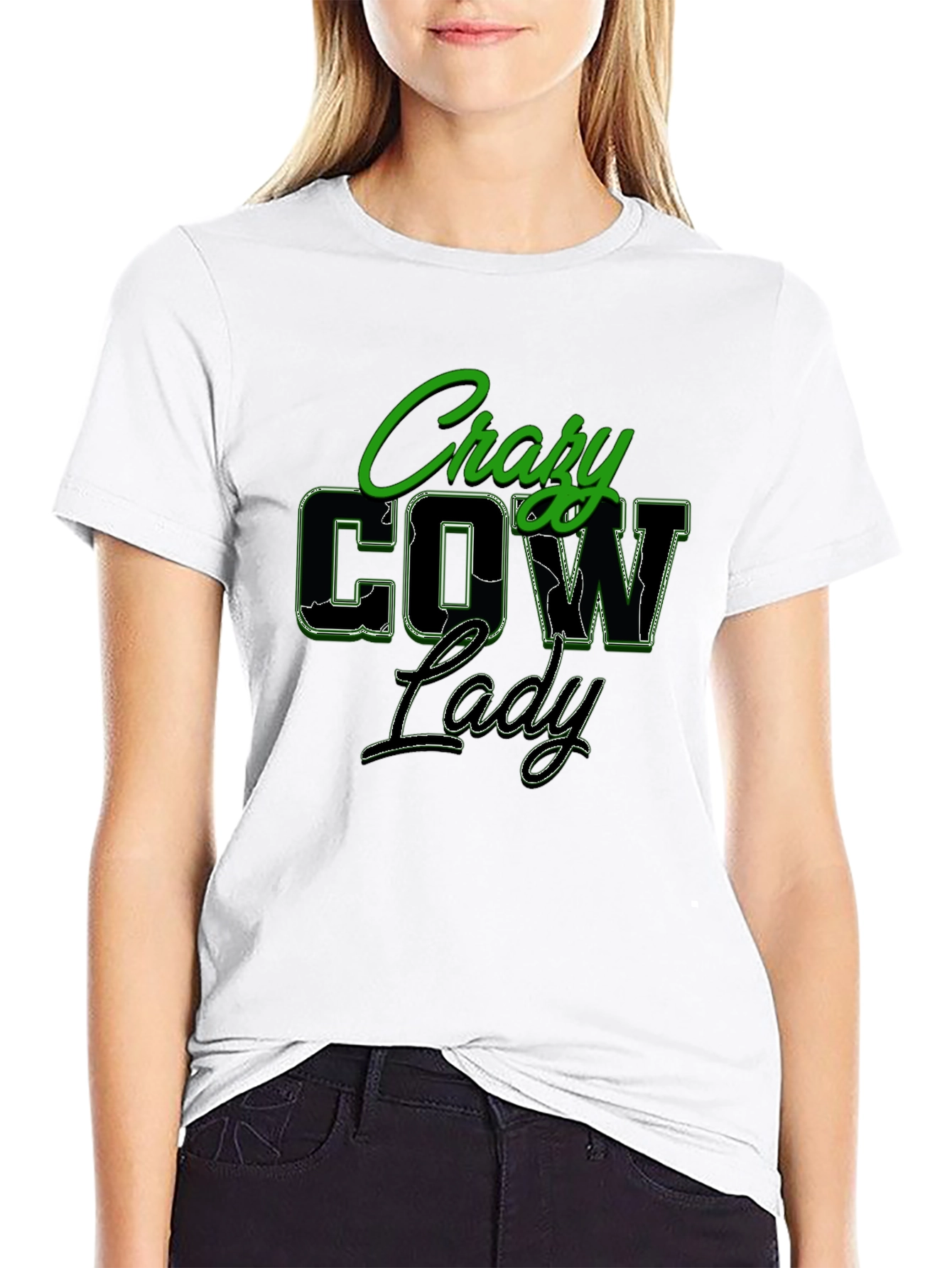 Black Crazy Cow Lady Black Graphic T-Shirt view 9
