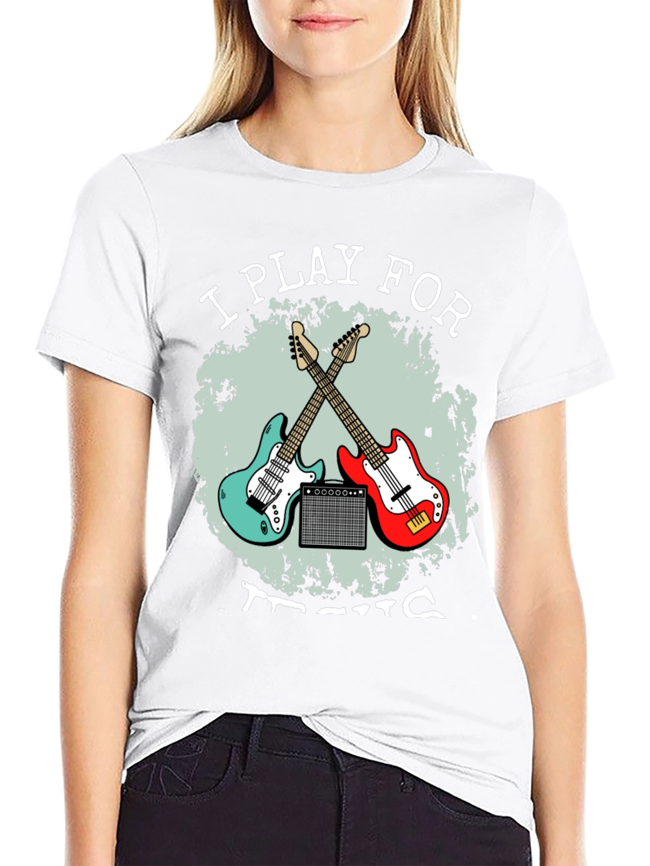 Black I Play For Music Guitar T-Shirt view 9