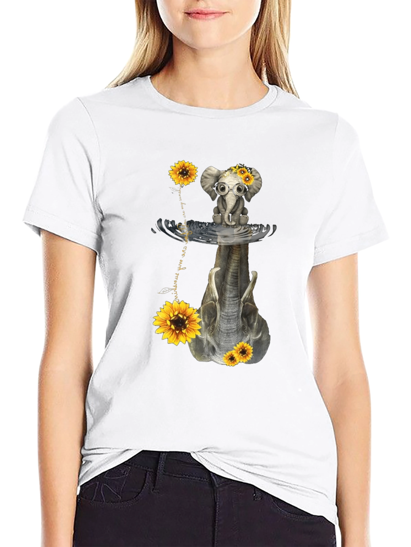 Black Elephant Sunflower Reflection Graphic Tee view 9