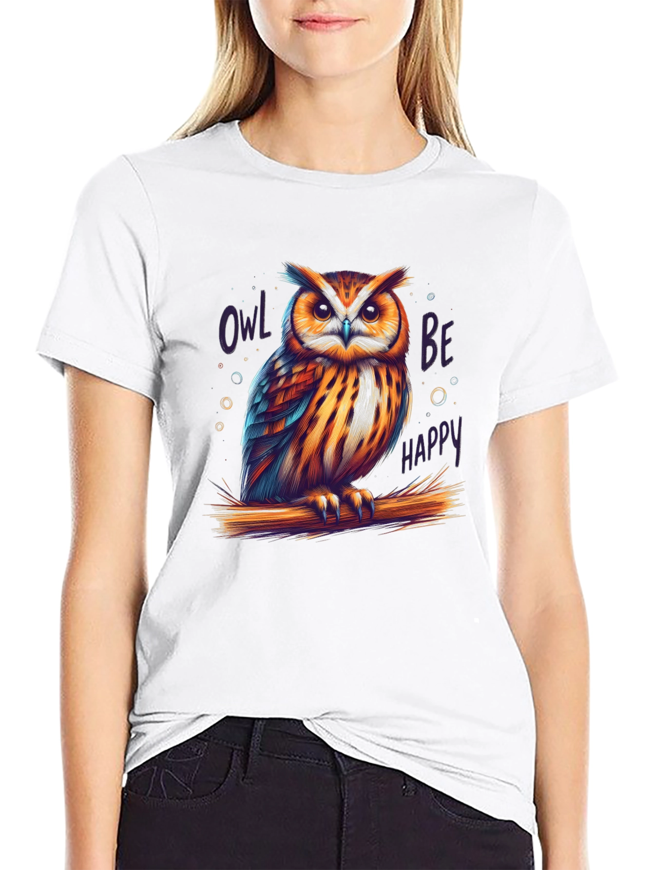 Black Owl Be Happy Graphic Tee view 9