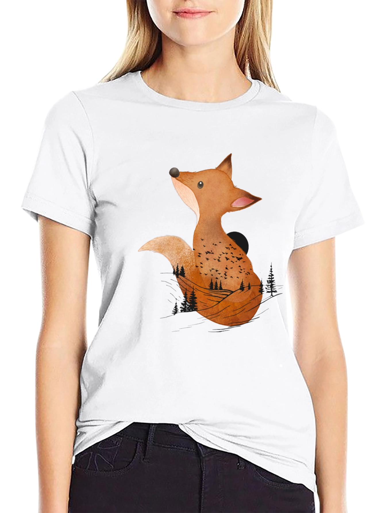 Black Fox Graphic Print Tee - Nature Inspired Design view 9
