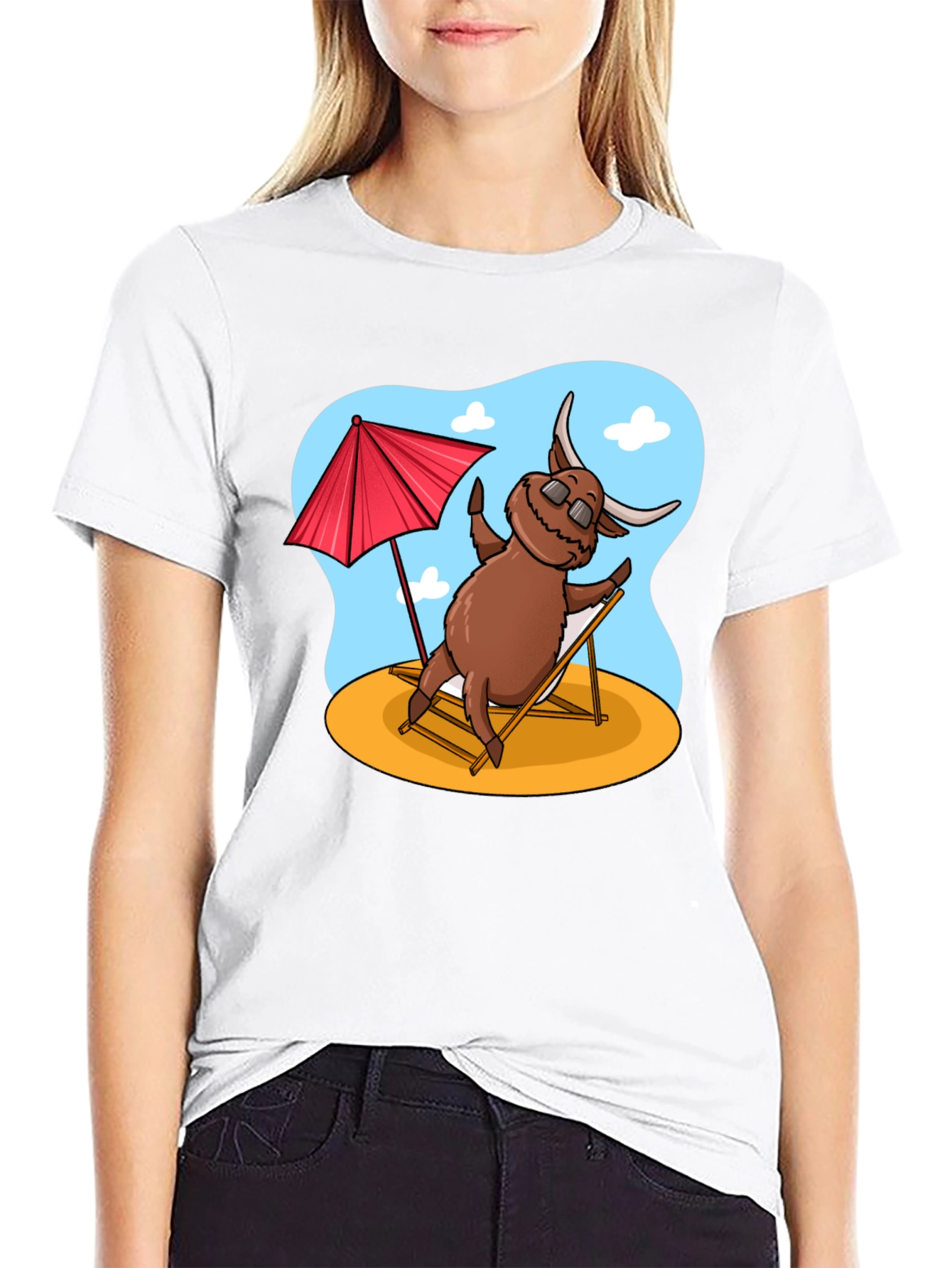 Black Beach Bull T-Shirt - Relaxed Cartoon Graphic Tee view 9