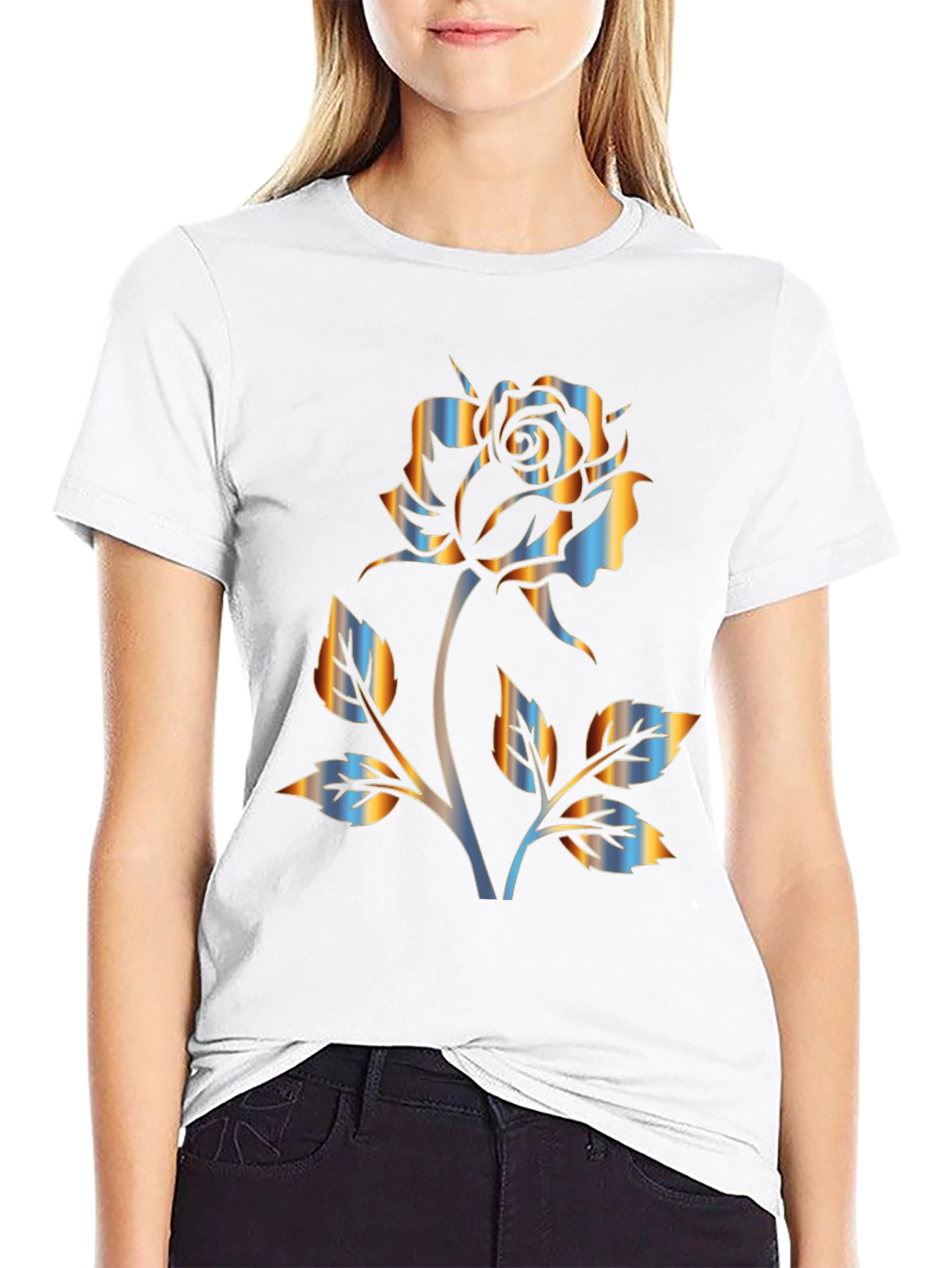 Black Rose Graphic Black T-Shirt - Stylish Floral Design view 9