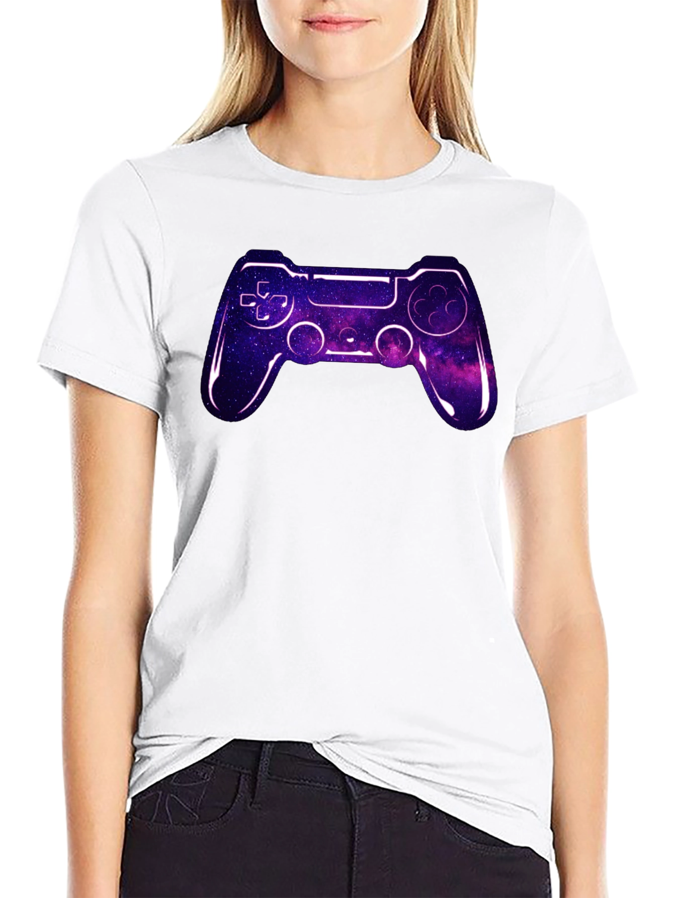 Black Gaming Controller Graphic Tee - Galaxy Design view 9