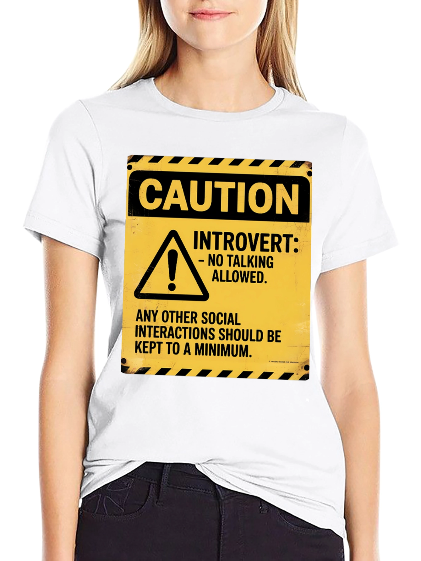 Black Caution Introvert Novelty Graphic Tee view 9