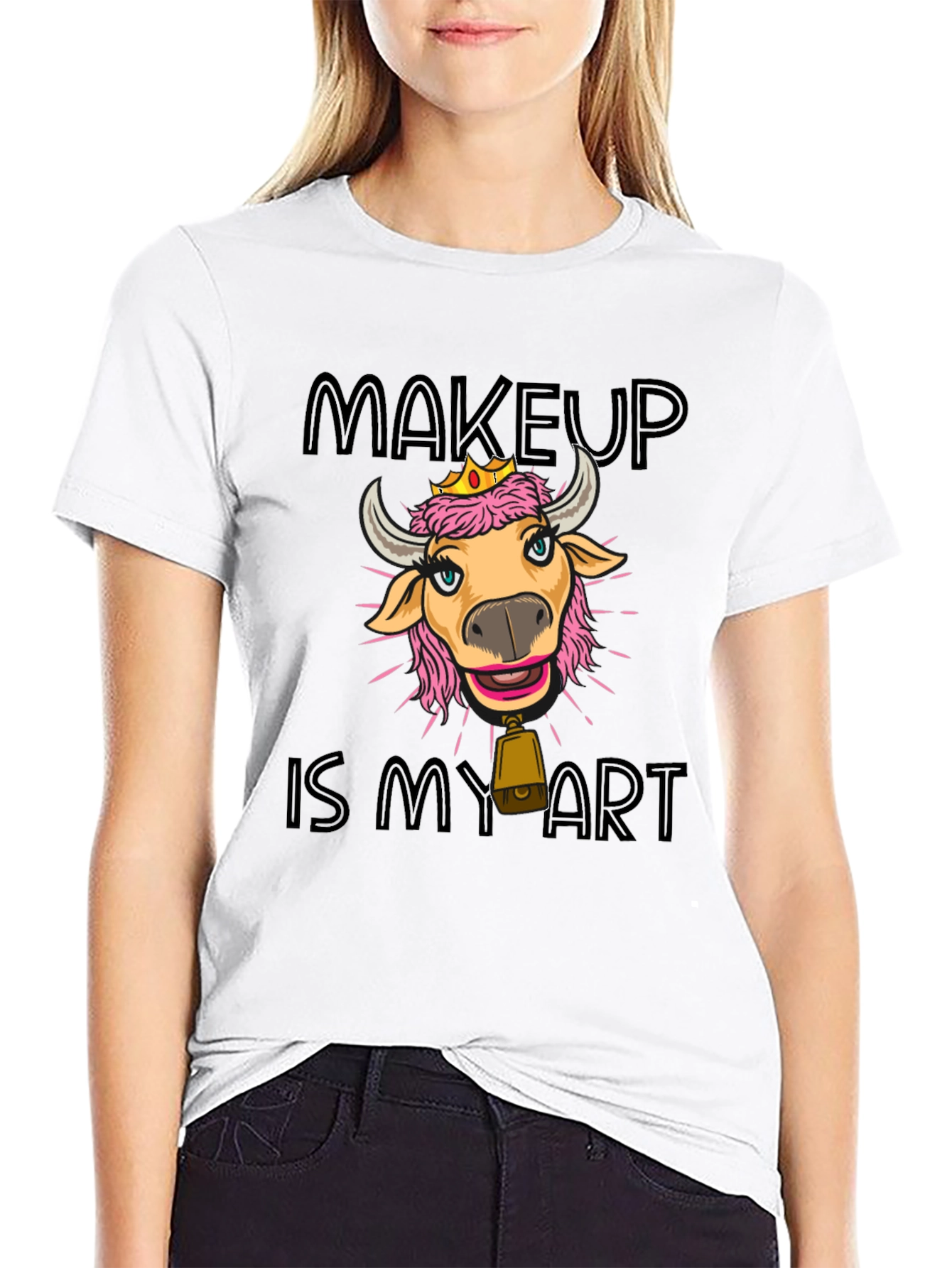 Black Makeup is My Art T-Shirt - Cute Cow with Crown view 9