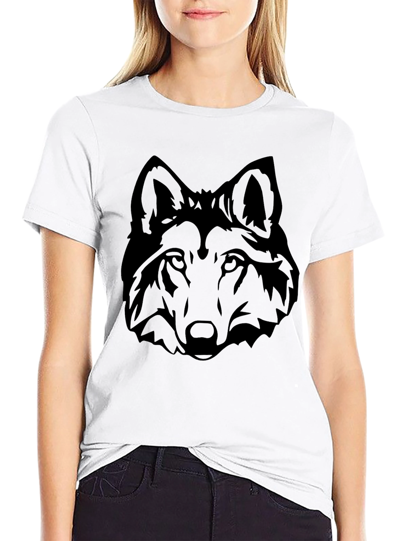 Black Black Wolf Head Graphic Tee - Men's Short Sleeve Crew Neck T-Shirt view 9