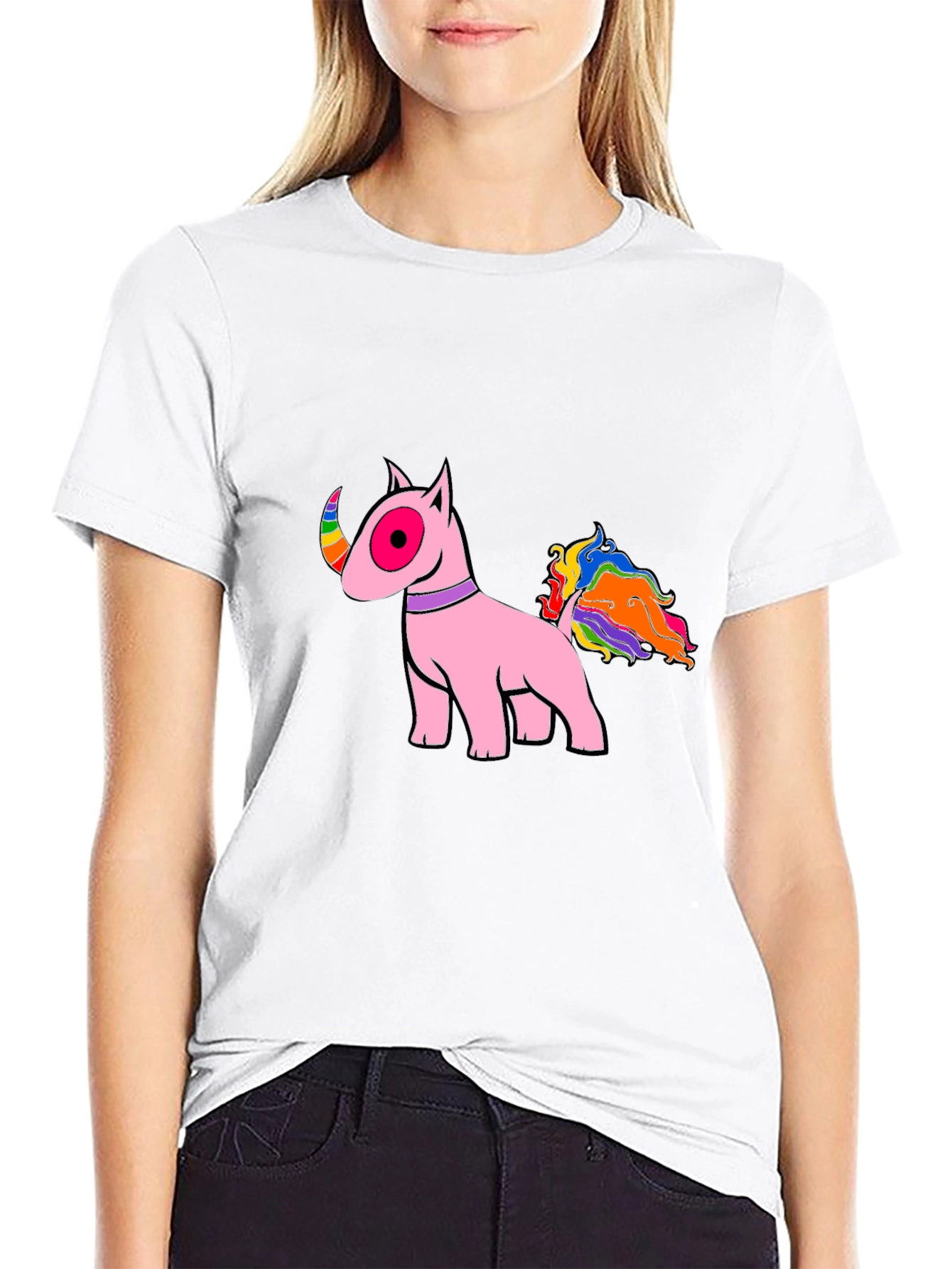Black Pink Bull Terrier Rainbow Tail T-Shirt view 9