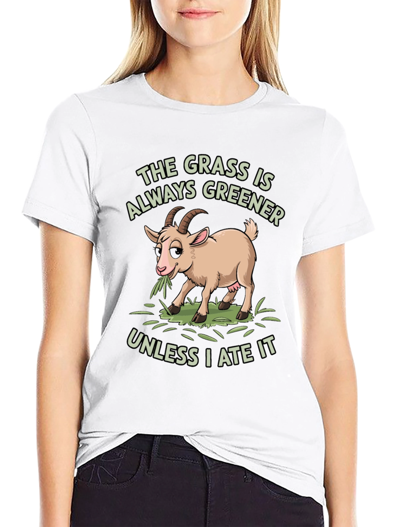 Black Funny Goat T-Shirt: The Grass Is Always Greener view 9