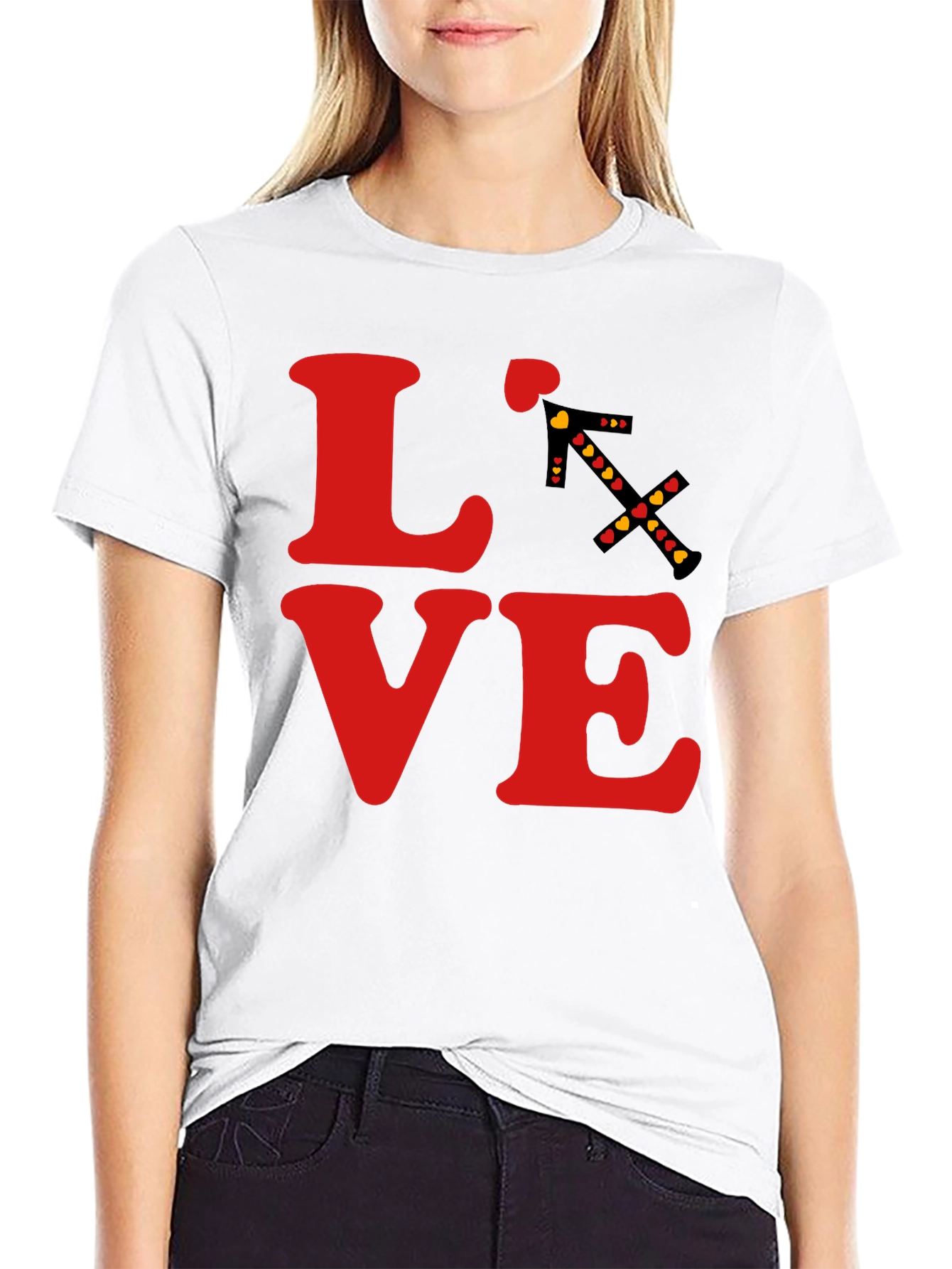Black LOVE T-Shirt - Sagittarius Arrow Heart Design view 9