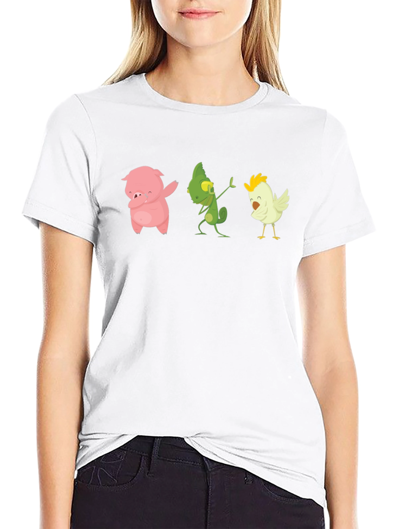 Black Dabbing Animal T-Shirt: Pig, Lizard, Chicken view 9