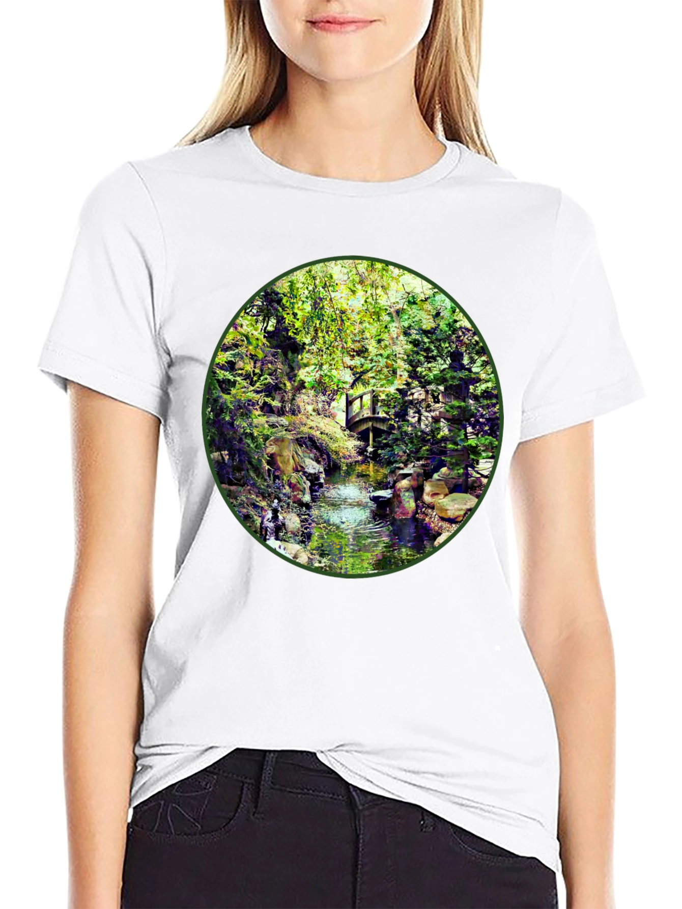 Black Nature Stream T-Shirt - Unique Design view 9
