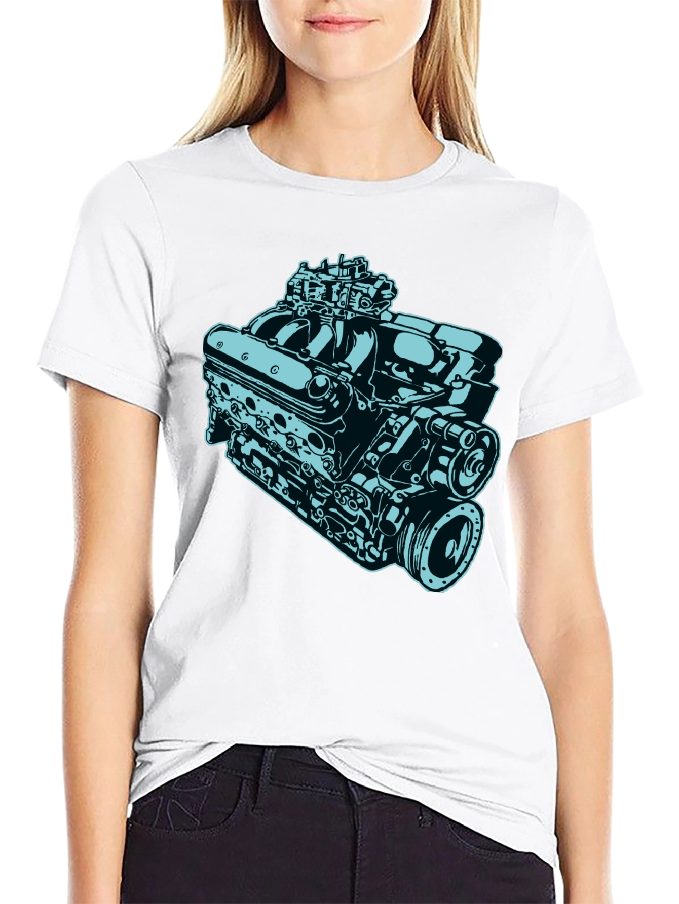 Black Car Engine Graphic Tee - Black Cotton Short Sleeve Shirt view 9