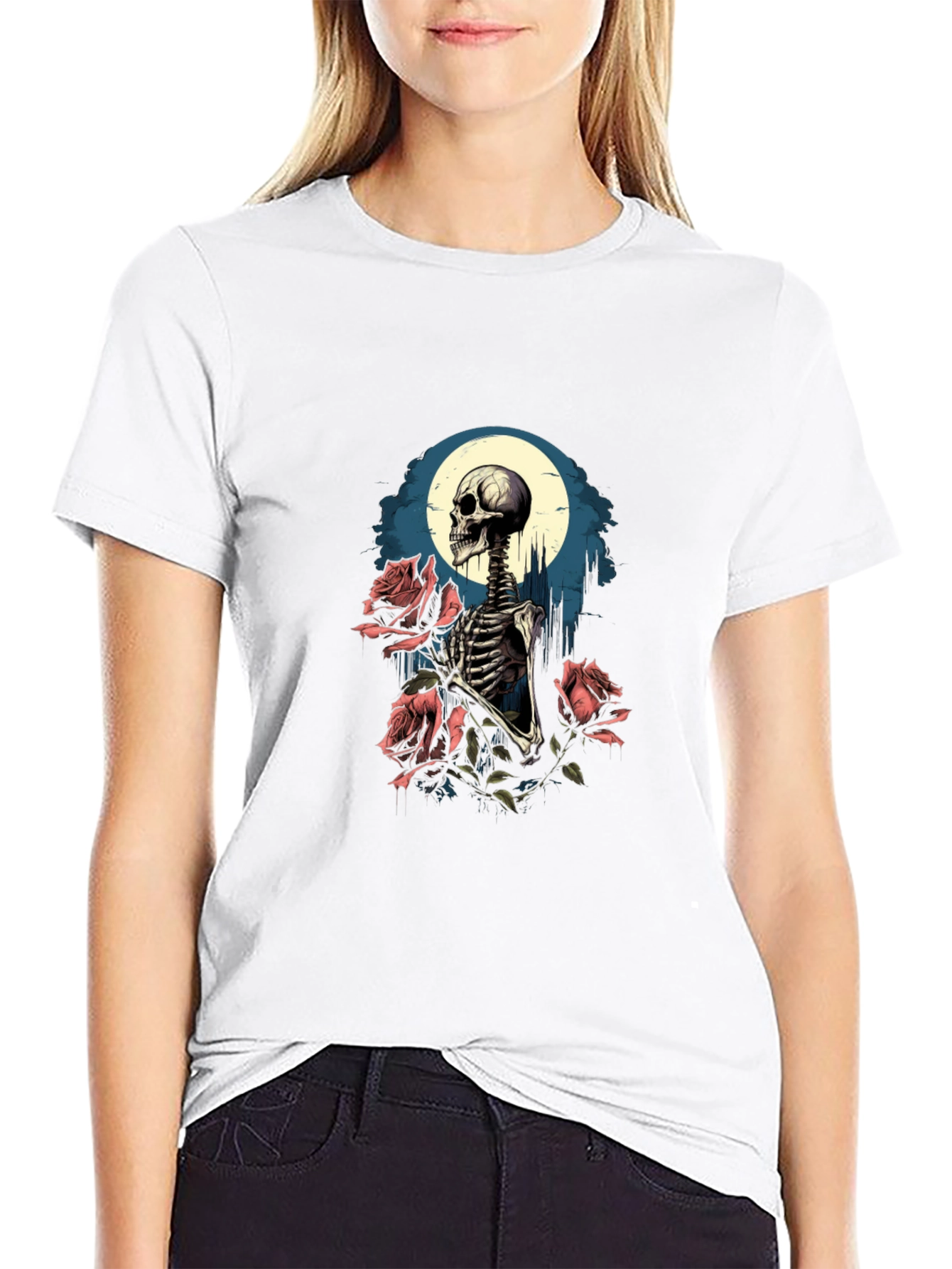 Black Skeleton & Roses Graphic Tee - Men's Black T-Shirt view 9