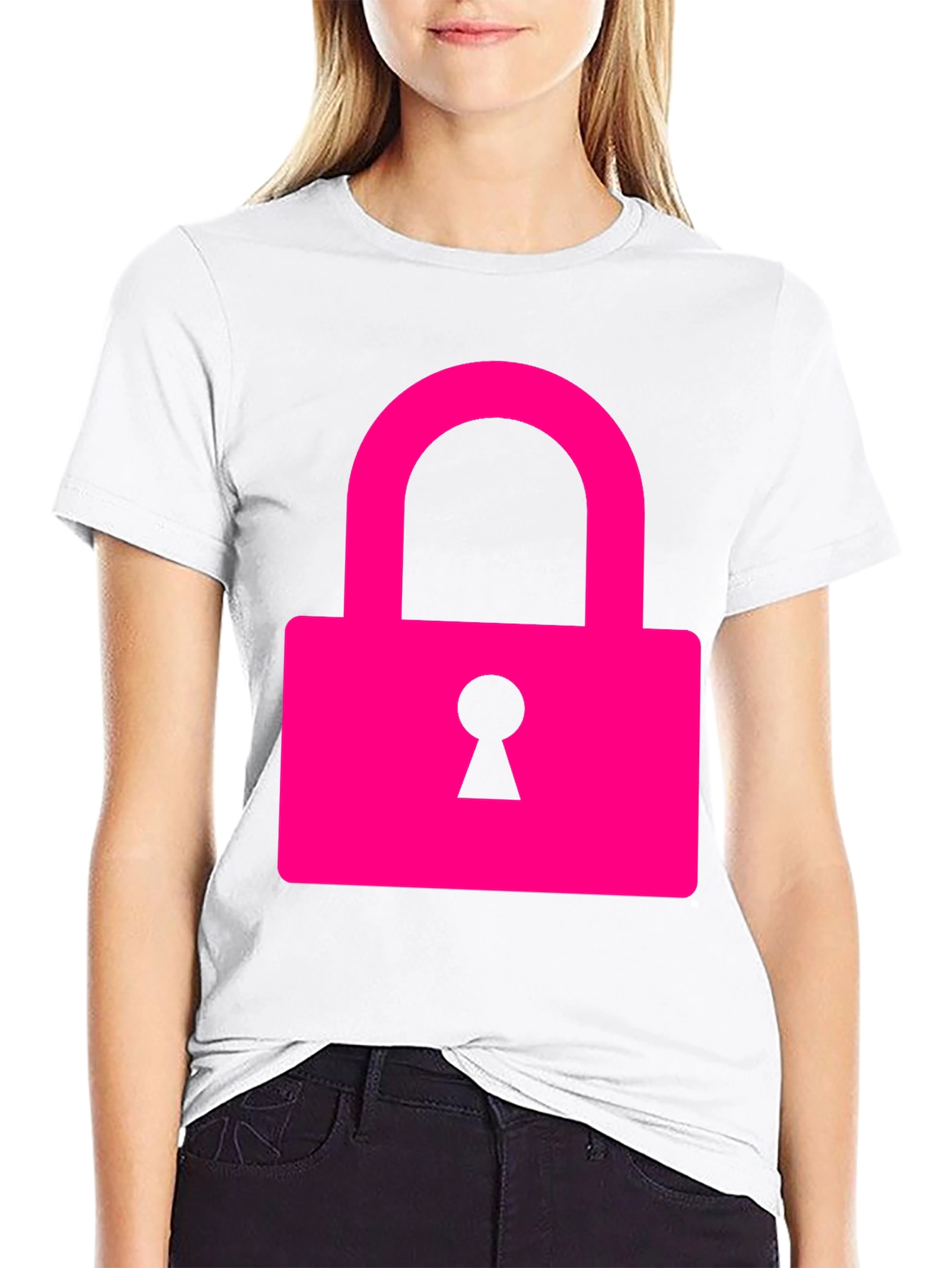Black Cool Pink Lock Graphic T-Shirt view 9