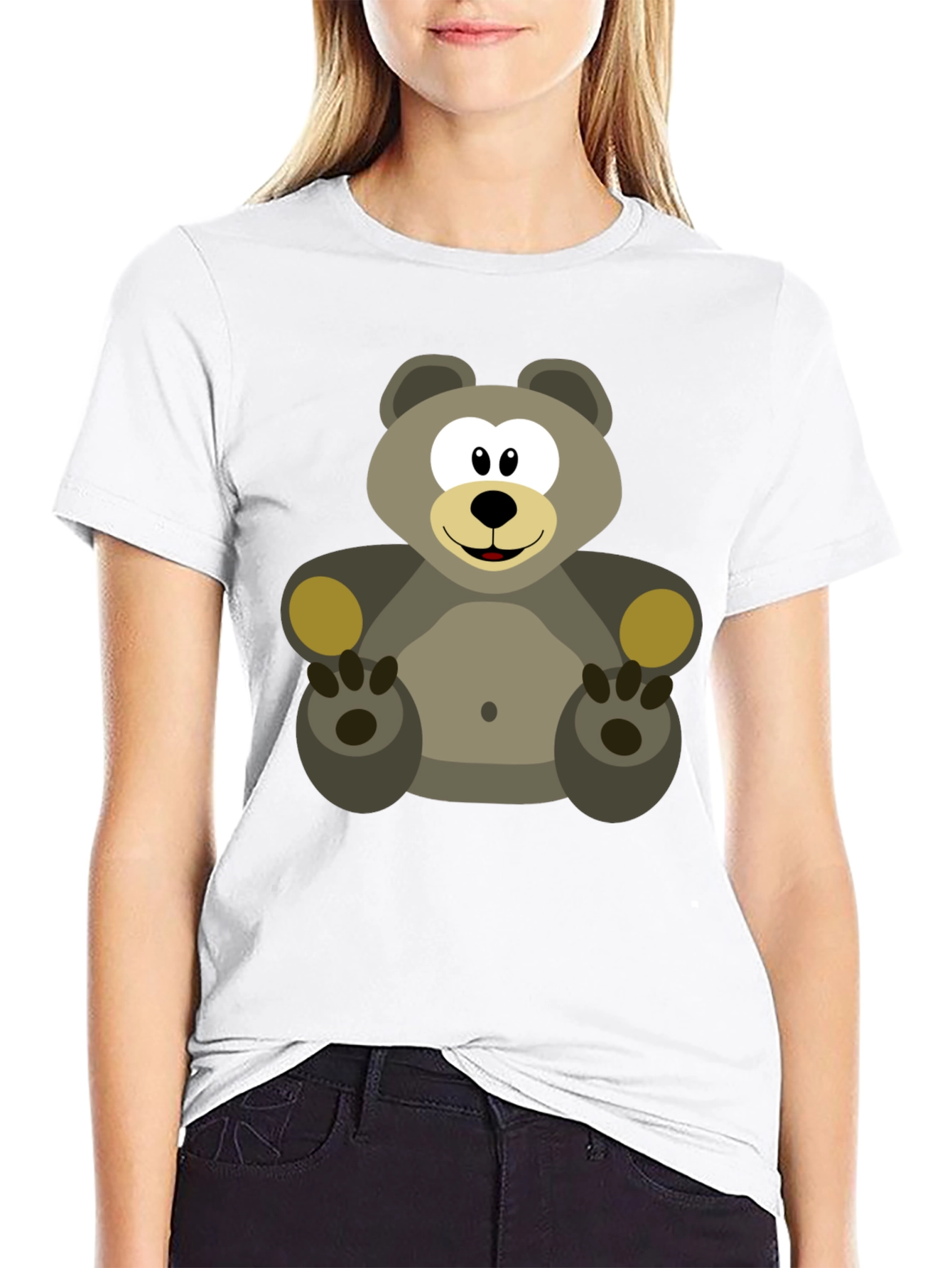 Black Cartoon Bear Graphic Tee - Black Cotton Blend view 9