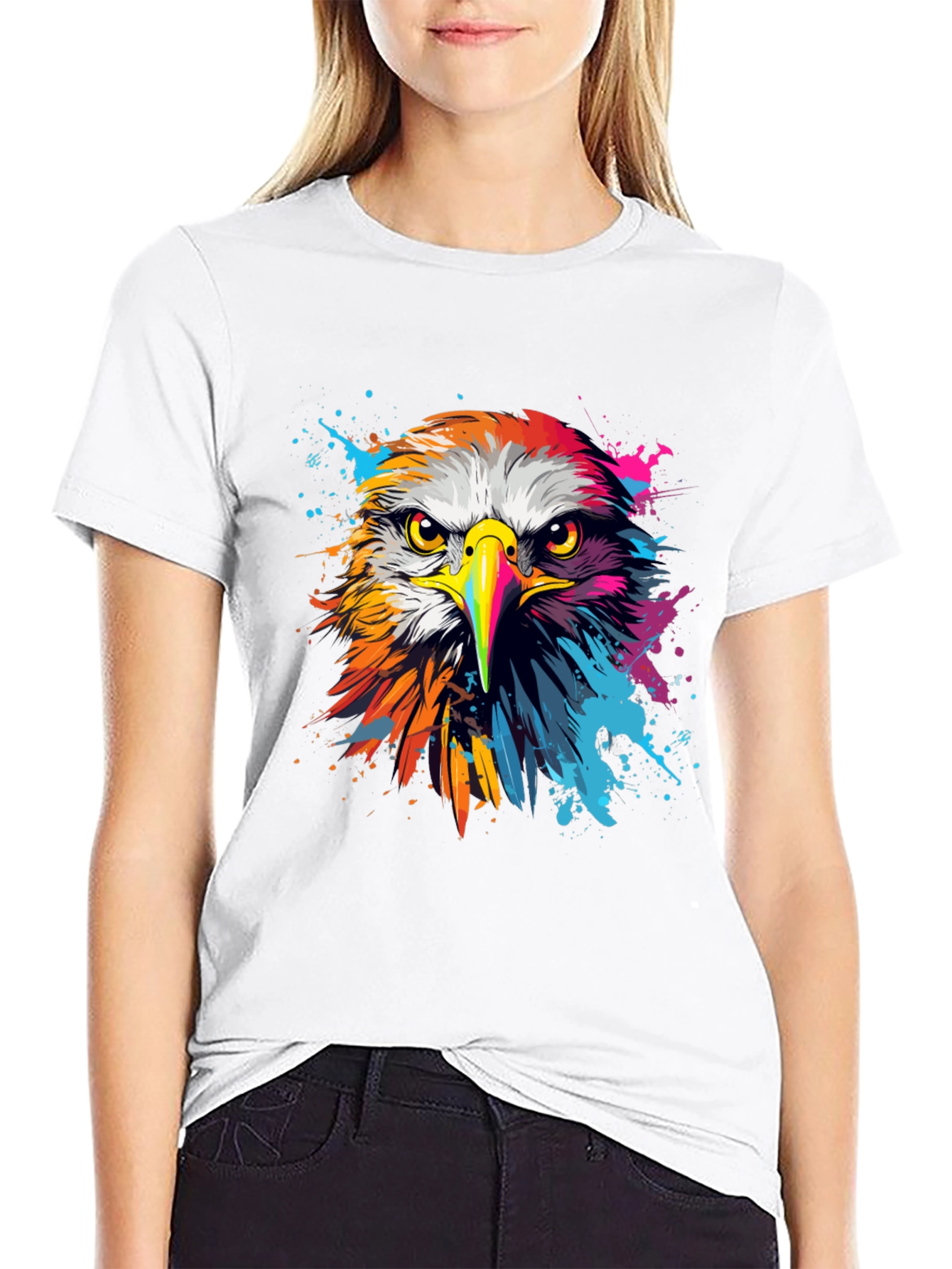 Black Vibrant Eagle Graphic Tee - Bold Black Cotton T-Shirt view 9