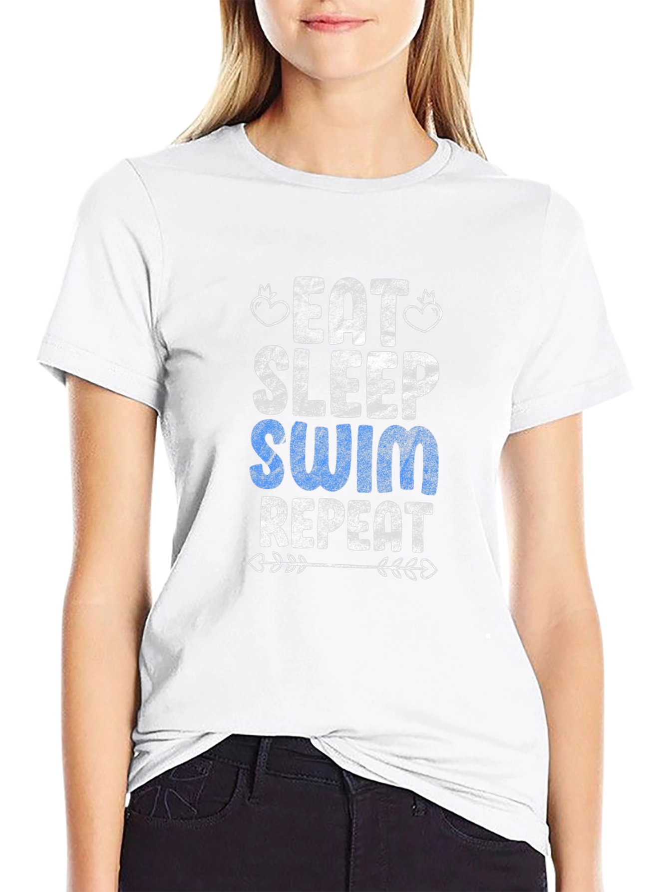 Black Eat Sleep Swim Repeat T-Shirt - Black Cotton Graphic Tee view 9