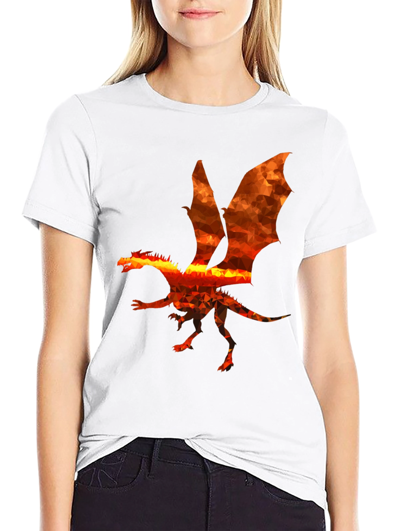 Black Geometric Dragon Graphic Tee - Black Cotton Blend view 9