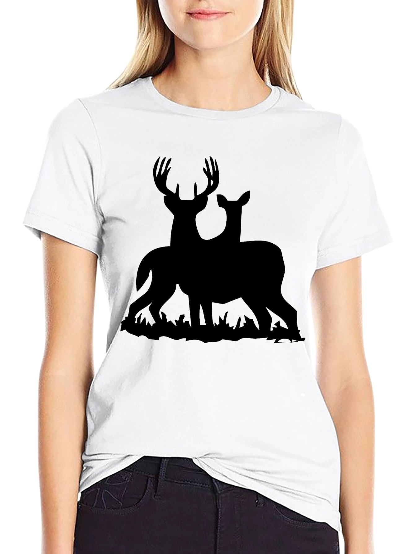 Black Deer Silhouette Graphic Tee - Black Cotton Blend view 9