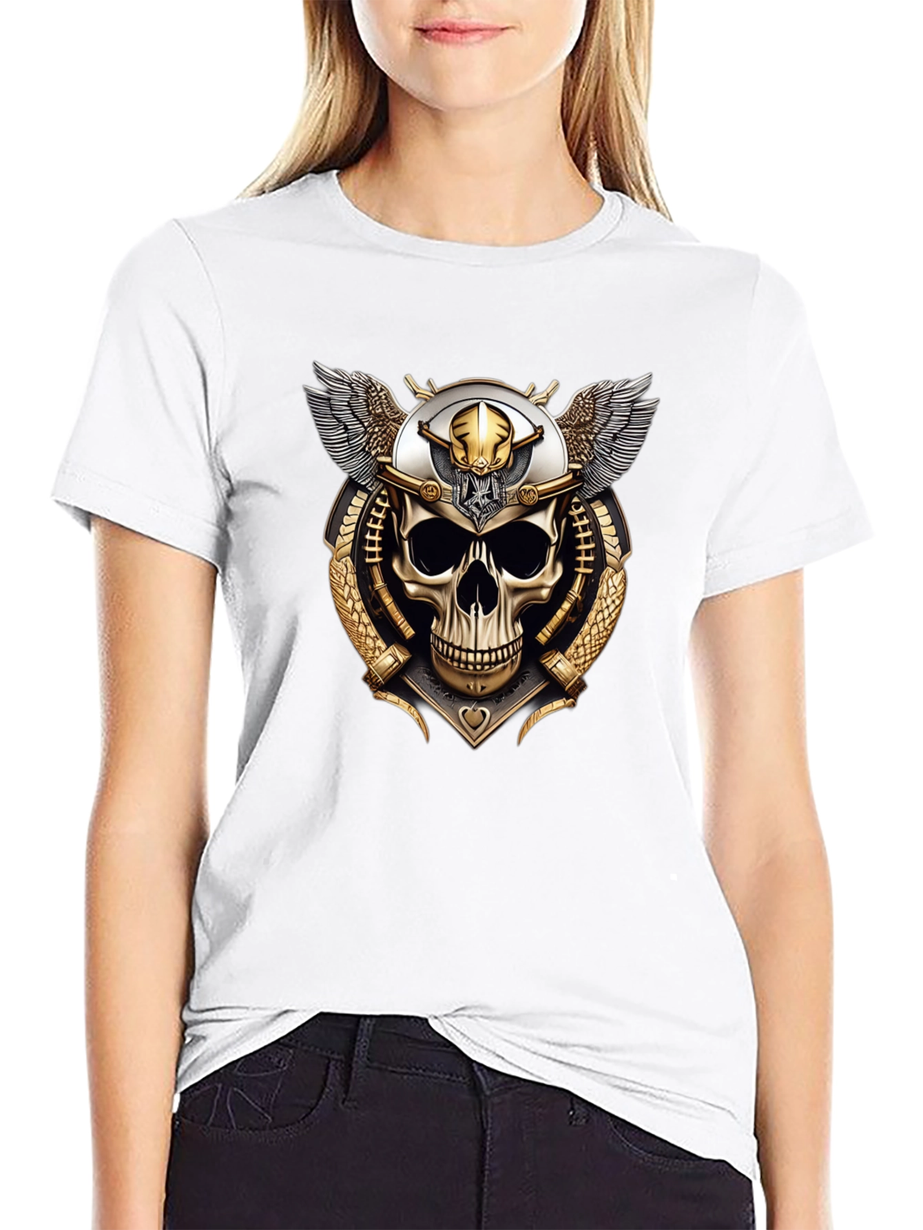 Black Skull & Wings Graphic Tee - Black Crew Neck T-Shirt view 9