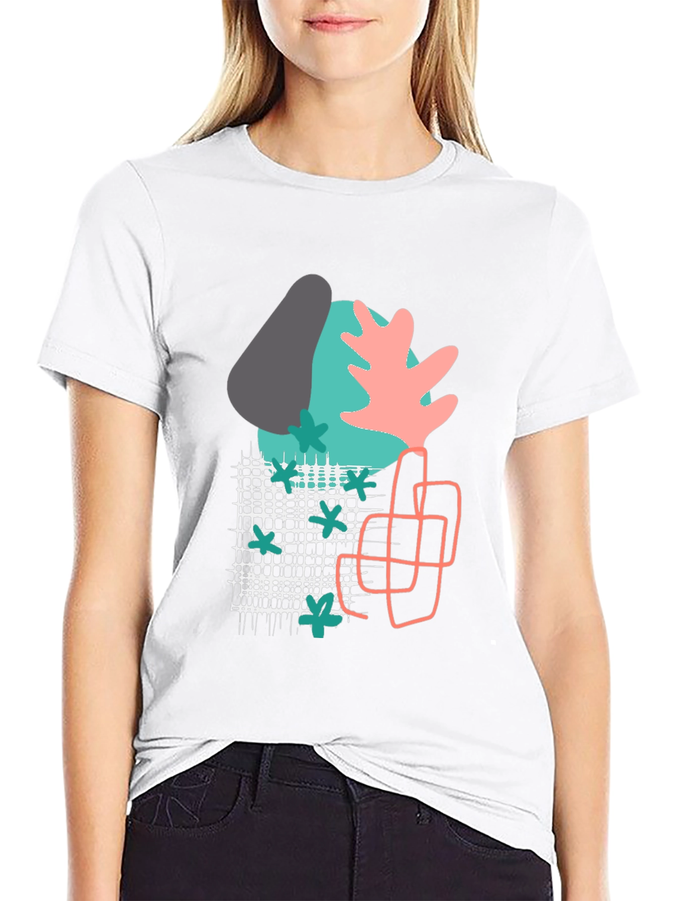 Black Abstract Geometric Print Black T-Shirt view 9