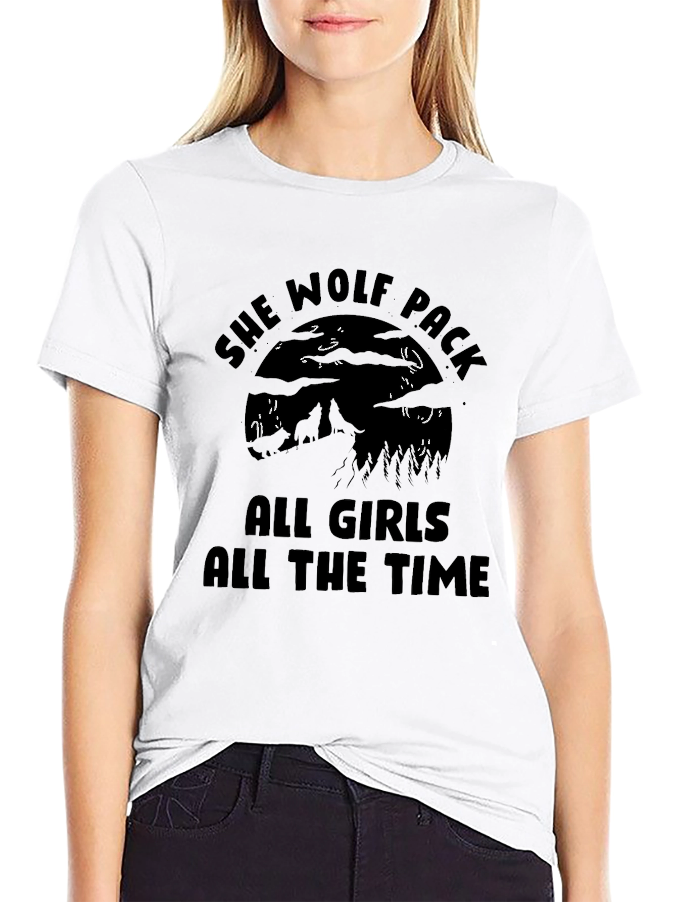 Black She Wolf Pack All Girls T-Shirt view 9