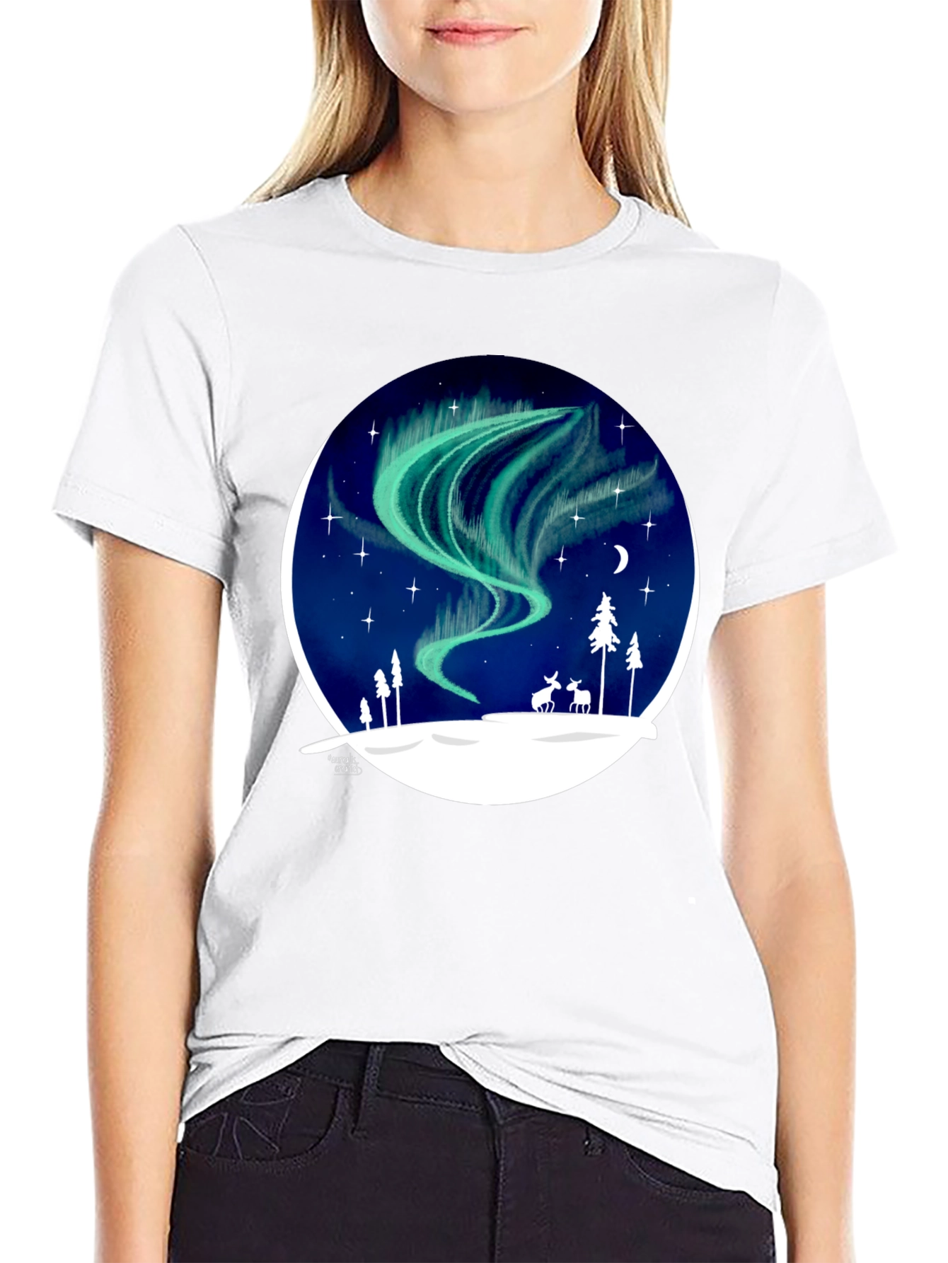 Black Northern Lights T-Shirt: Unique Winter Scene Design view 9