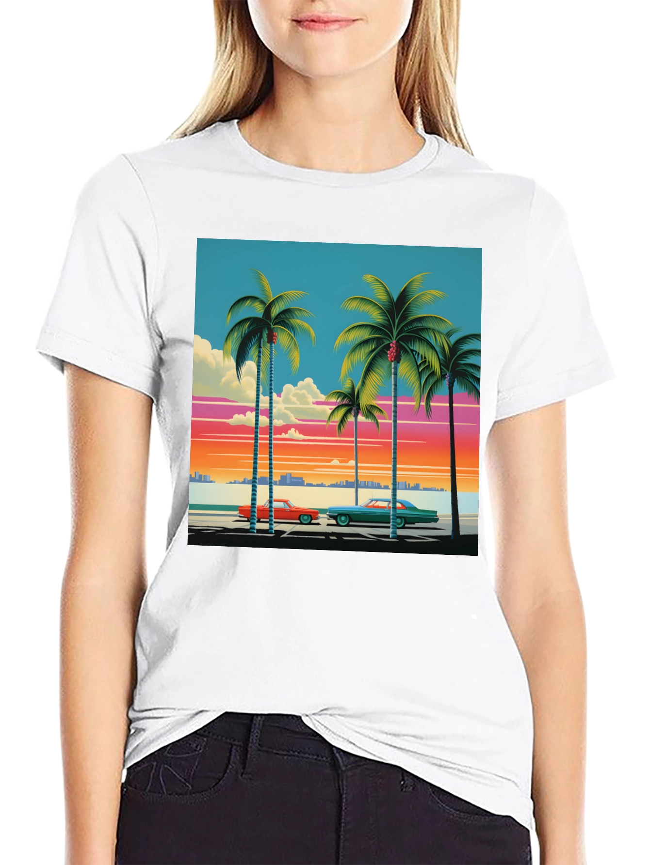 Black Retro Miami Beach Palm Tree T-Shirt view 9