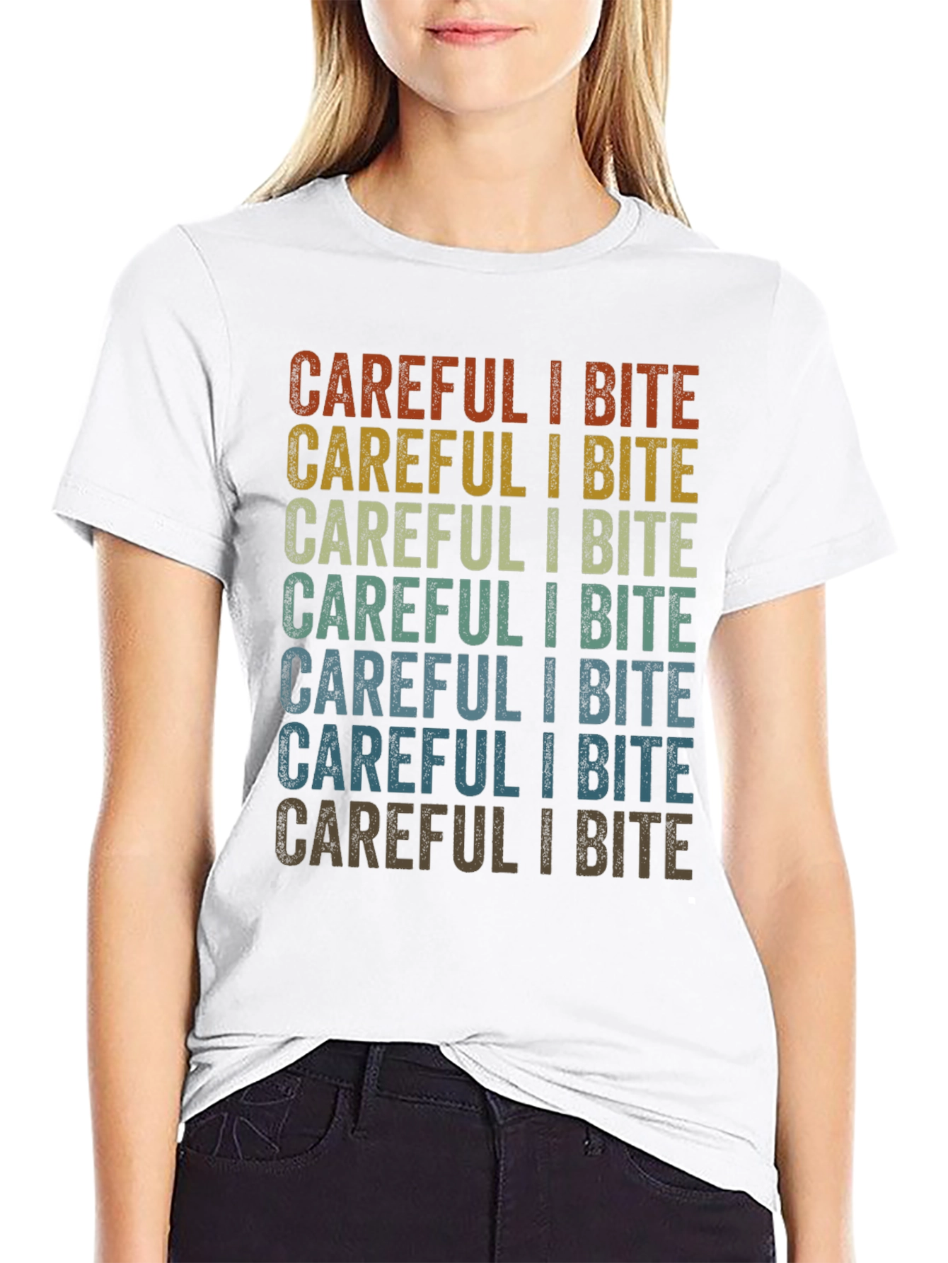 Black Careful I Bite Graphic T-Shirt - Retro Style view 9