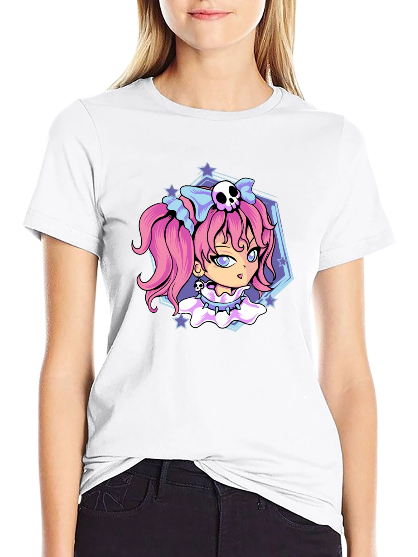 Black Gothic Anime Girl Black T-Shirt view 9